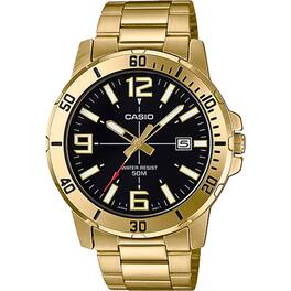 Casio - Men’s Black Dial Analog Watch with Tone Bracelet - MTP-VD01G-1BVUDF - Gold