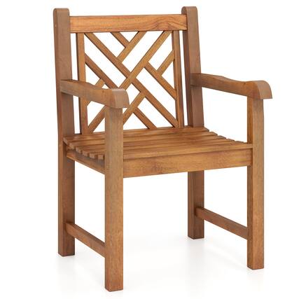 Front. Sugift - Teak Wood Patio Dining Chair with Slatted Seat Cross-Rhombus Backrest and Solid Legs - Natural.