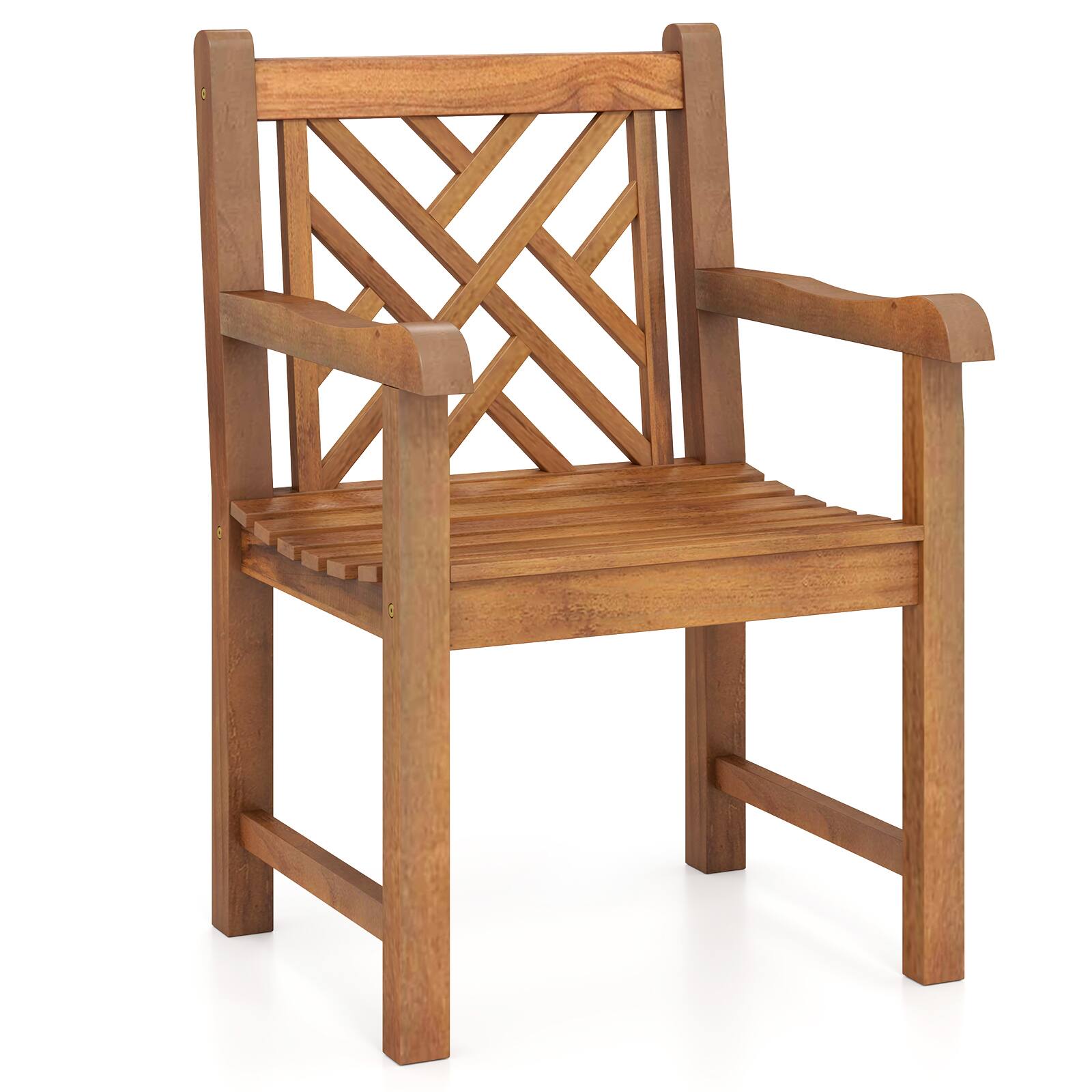 Front. Sugift - Teak Wood Patio Dining Chair with Slatted Seat Cross-Rhombus Backrest and Solid Legs - Natural.