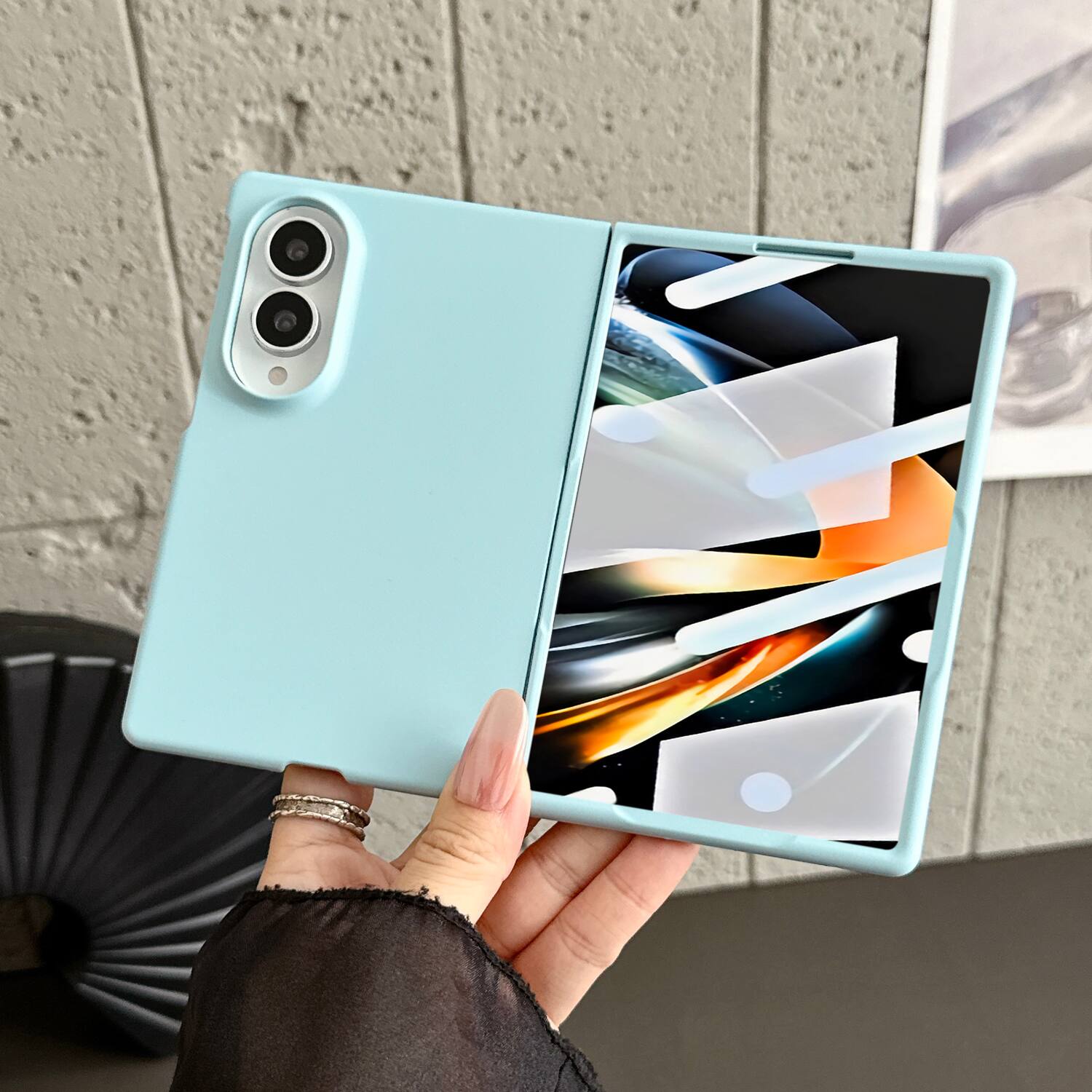 Angle. Dteck - for Samsung Galaxy Z Fold8 Rugged Slim Case with Built-in Tempered Glass Protector,Skin-Friendly Shockproof PC Cover - Skyblue.
