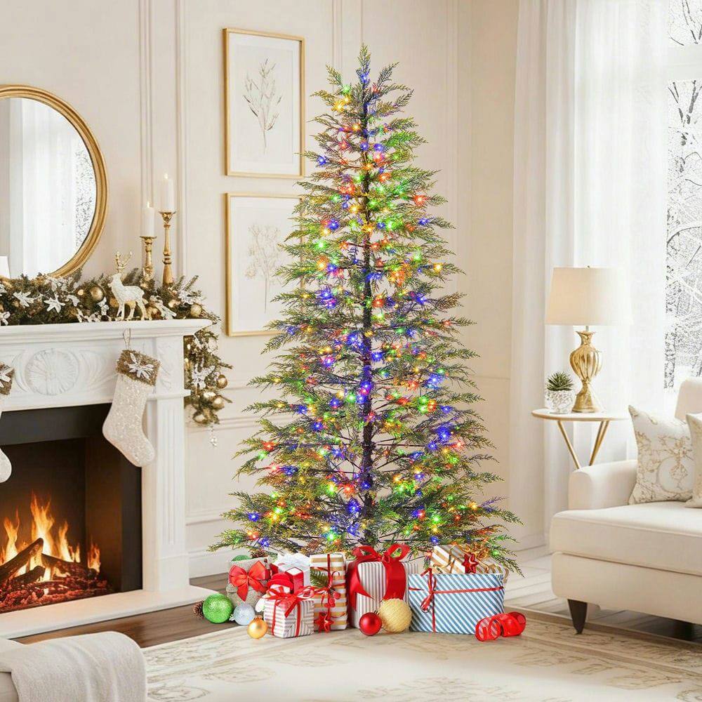 Alt View 4. Resenkos - Resenkos 6.5-Ft Artificial Christmas Tree - Colorful LED Lighting, Green - Green.