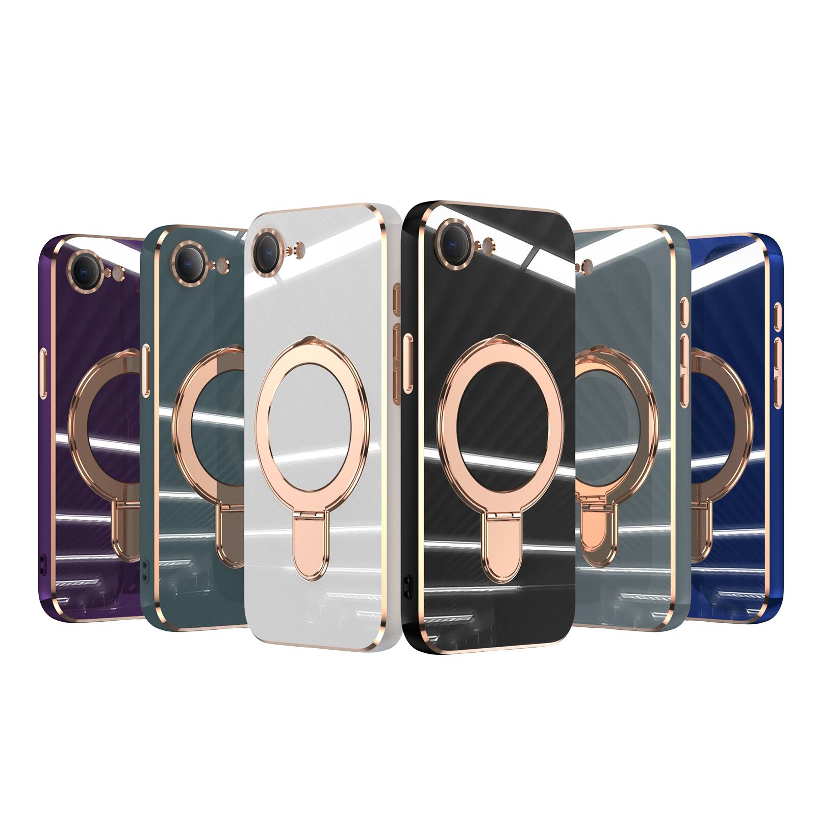 Alt View 1. Dteck - Mag Safe Case for Apple iPhone 16e/17e,Slim Shockproof TPU Case with Metal Stand Plated Bumper Bulit in Glass Lens Film - Black.