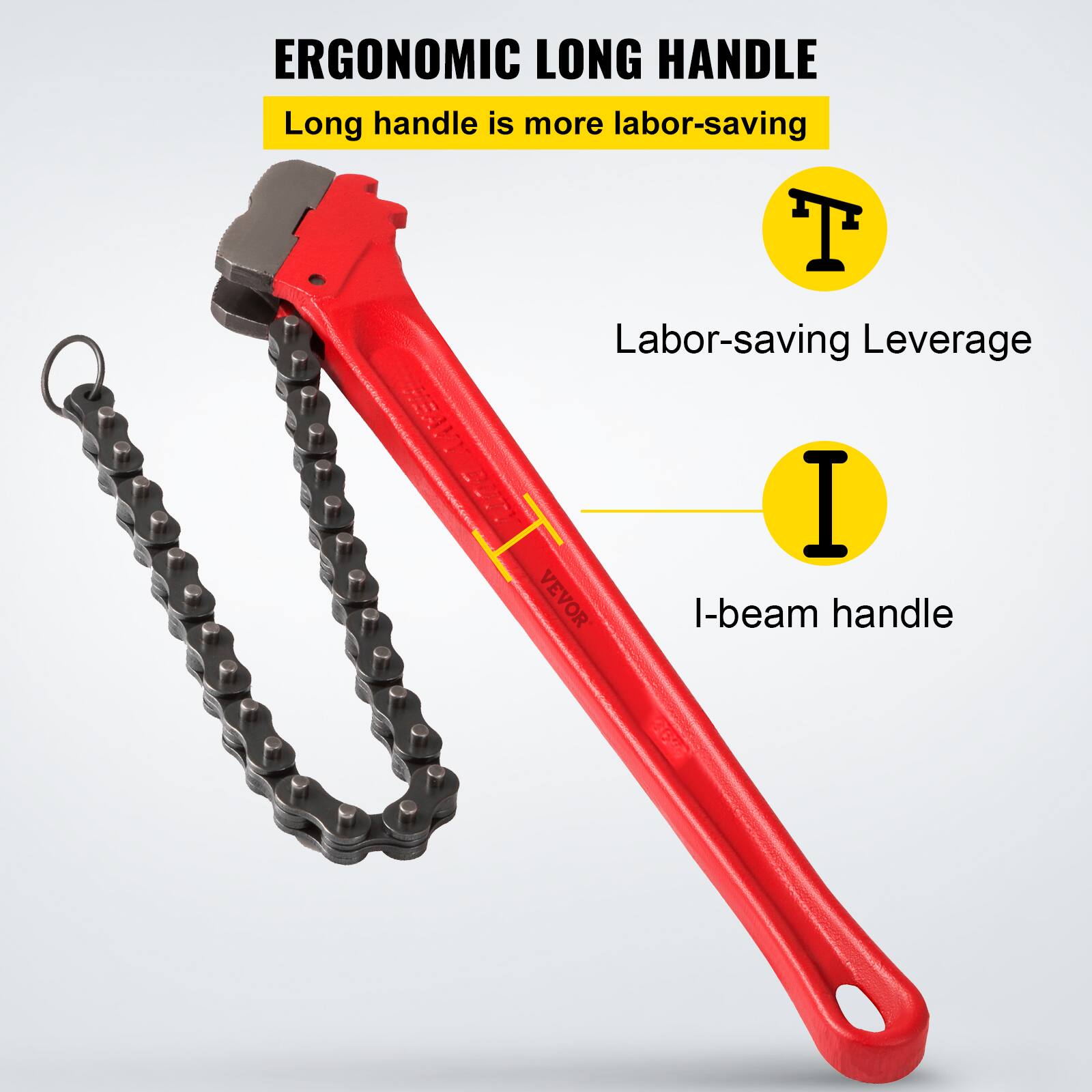 ERGONOMIC LONG HANDLE  
Long handle is more labor-saving  

Labor-saving Leverage  

I-beam handle