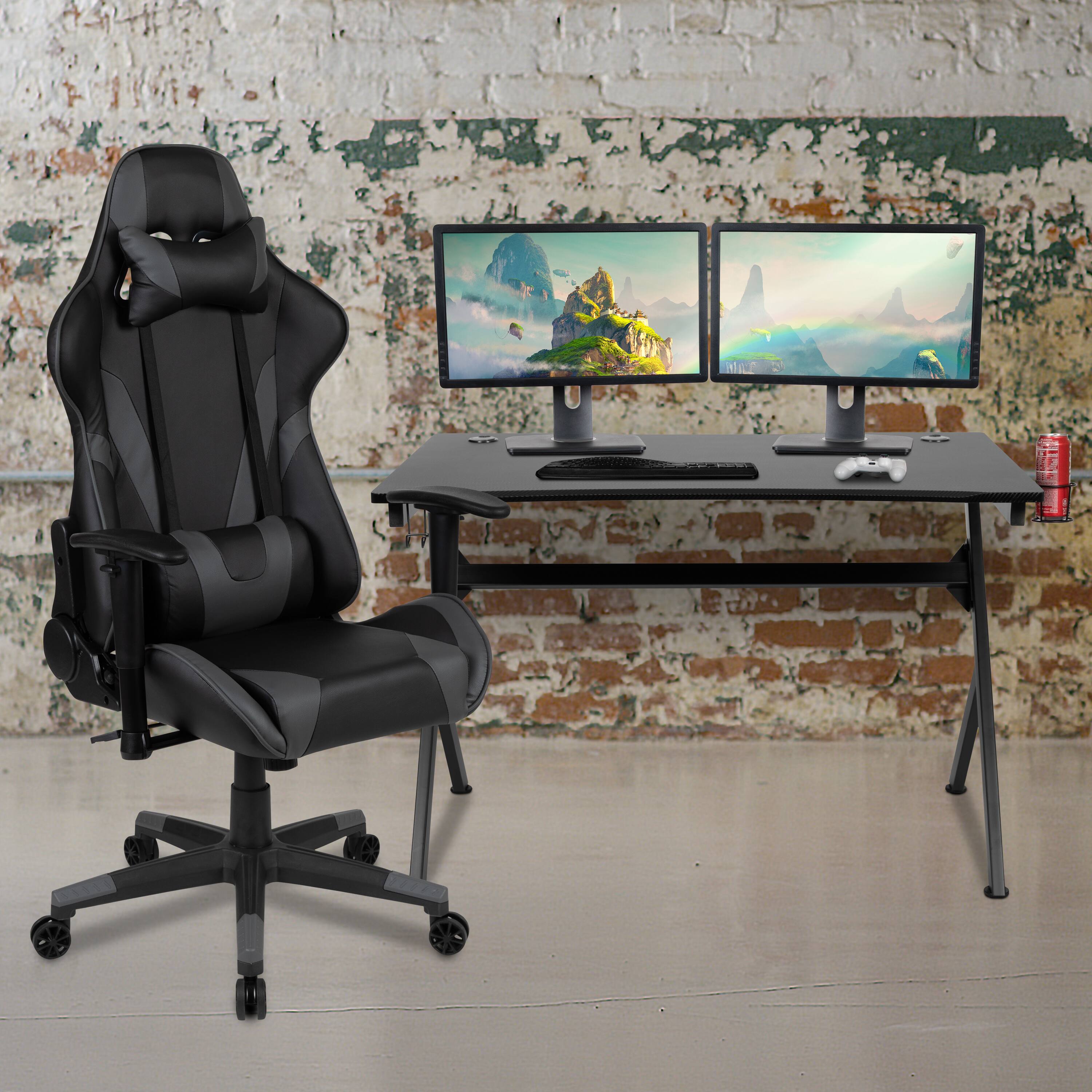 Alt View 1. Emma + Oliver - Gaming Bundle-Desk, Cup Holder/Headphone Hook & Reclining Chair - Gray.