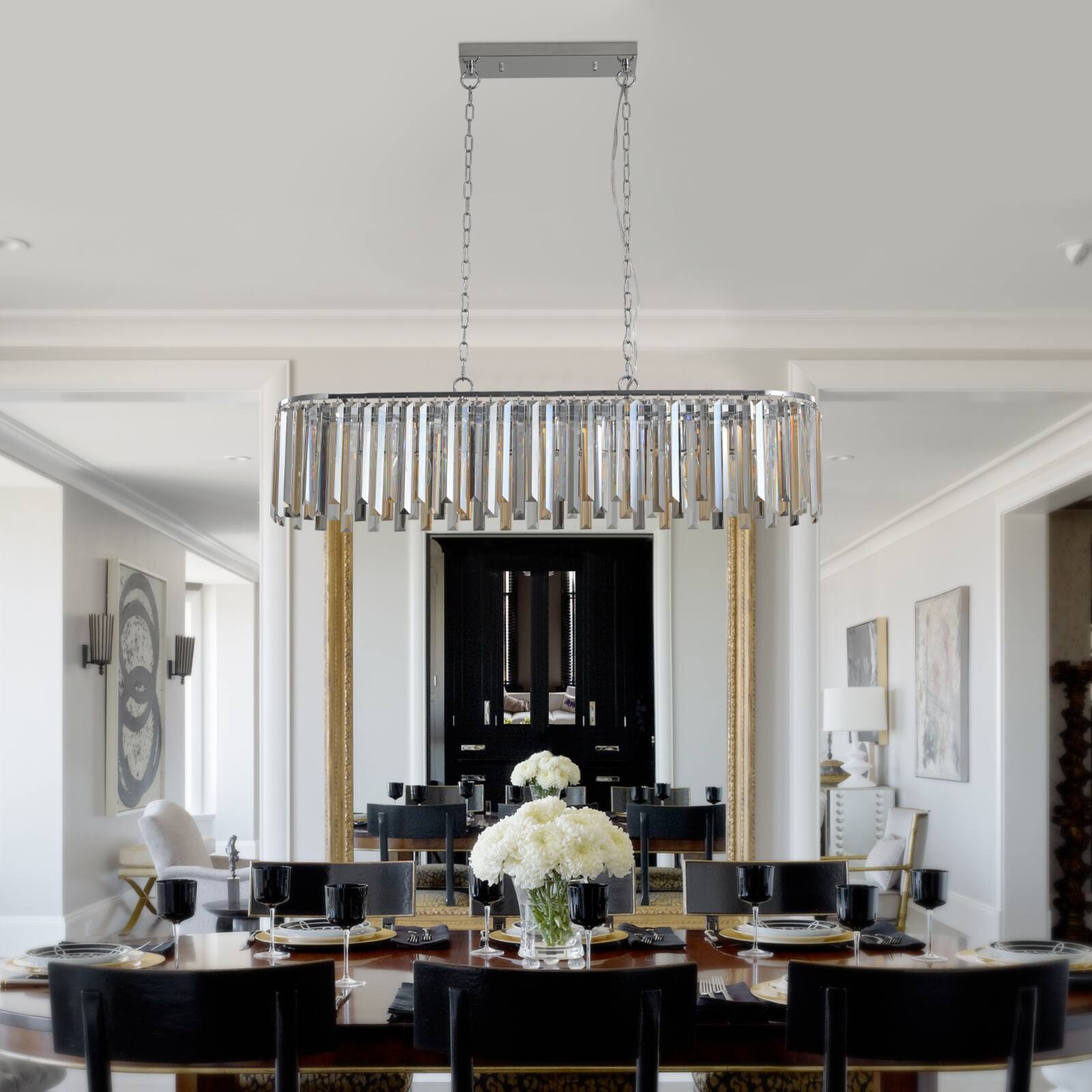 Back. Tiramisubest - Modern Oval Crystal Ceiling Chandelier, Luxury Home Decor Light Fixture (No Bulbs) - Transparent.