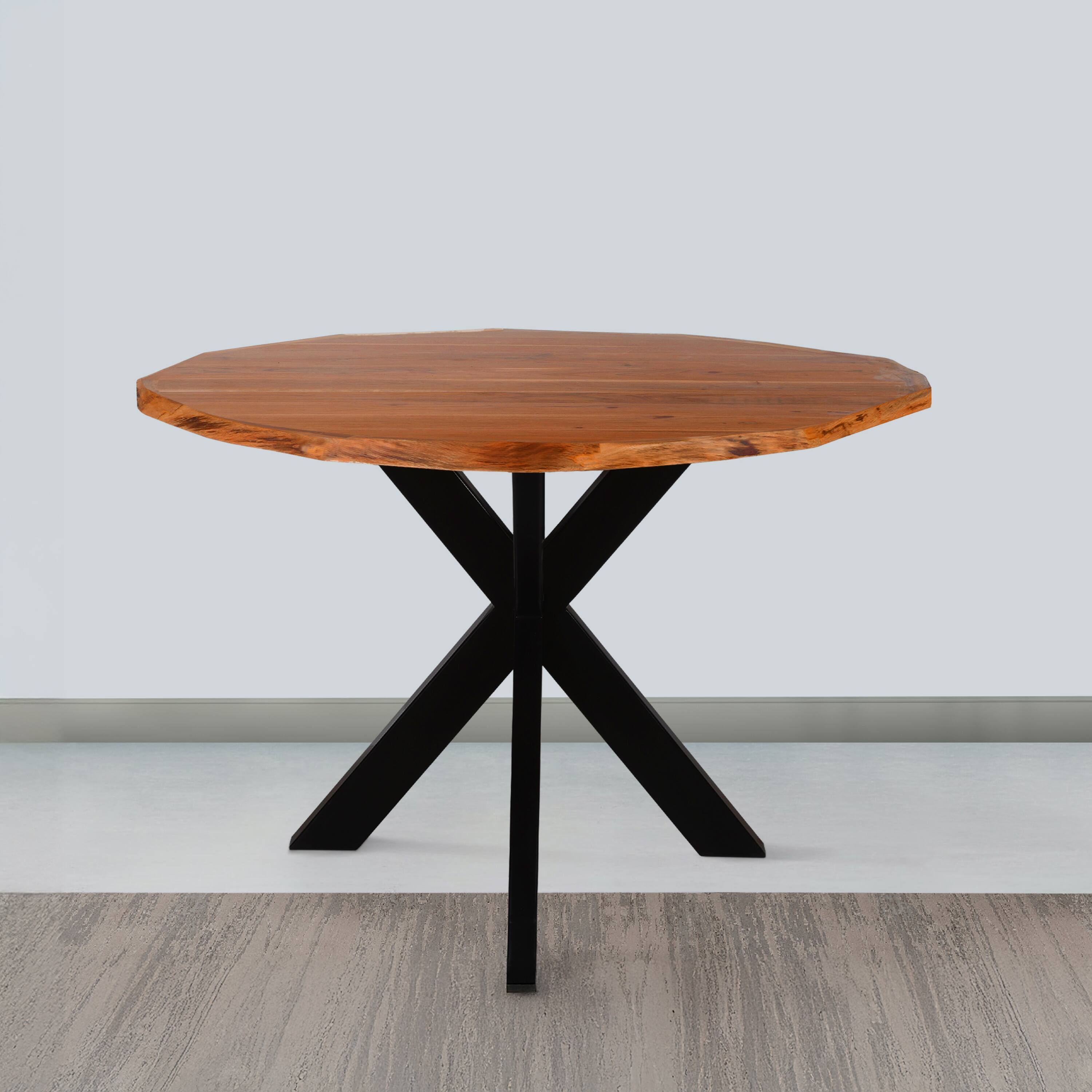 Alt View 4. Manhattan Lane - Kuri 41 Inch Handcrafted Live Edge Round Dining Table with a Natural Brown Acacia Wood Top and Black Iron Legs - Brown, Black.