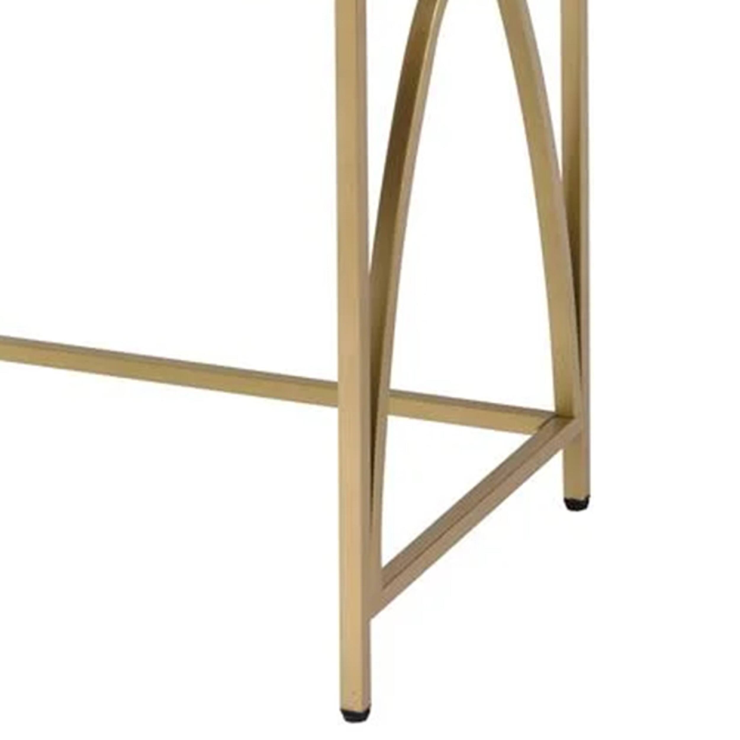 Back. Manhattan Lane - 50 Inch Desk Console Table, 2 Drawers, Metal Inverted U Frame, White, Gold - White and Gold.