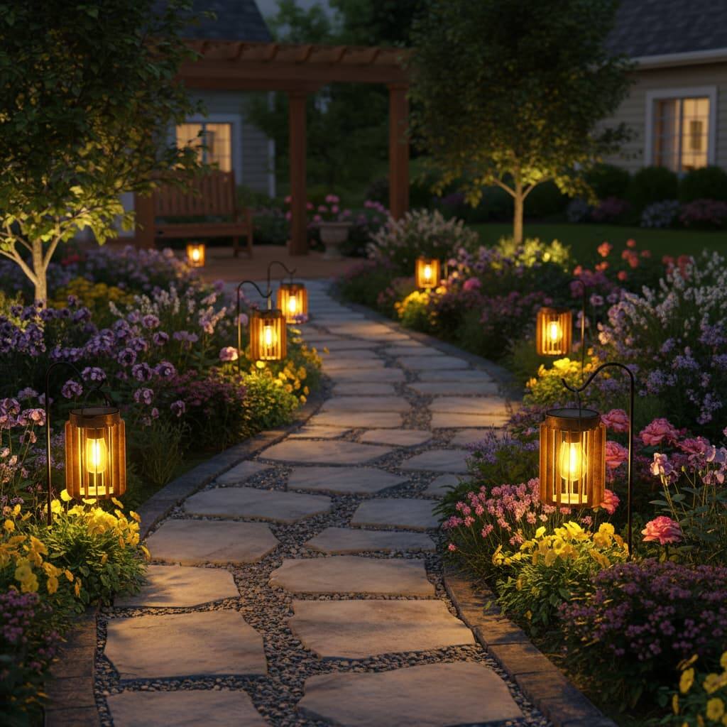 Alt View 4. FINEAK - 7" 2 Pack Solar Hanging Lanterns - Waterproof 12 Hrs Bright Outdoor Lights - ‎Bronze.