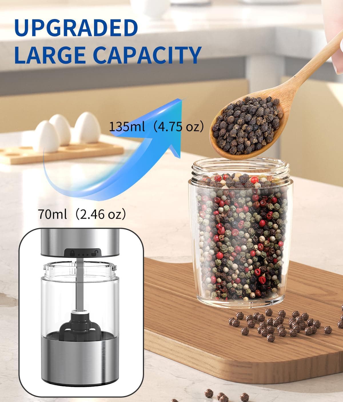 UPGRADED LARGE CAPACITY

135ml (4.75 oz)

70ml (2.46 oz)