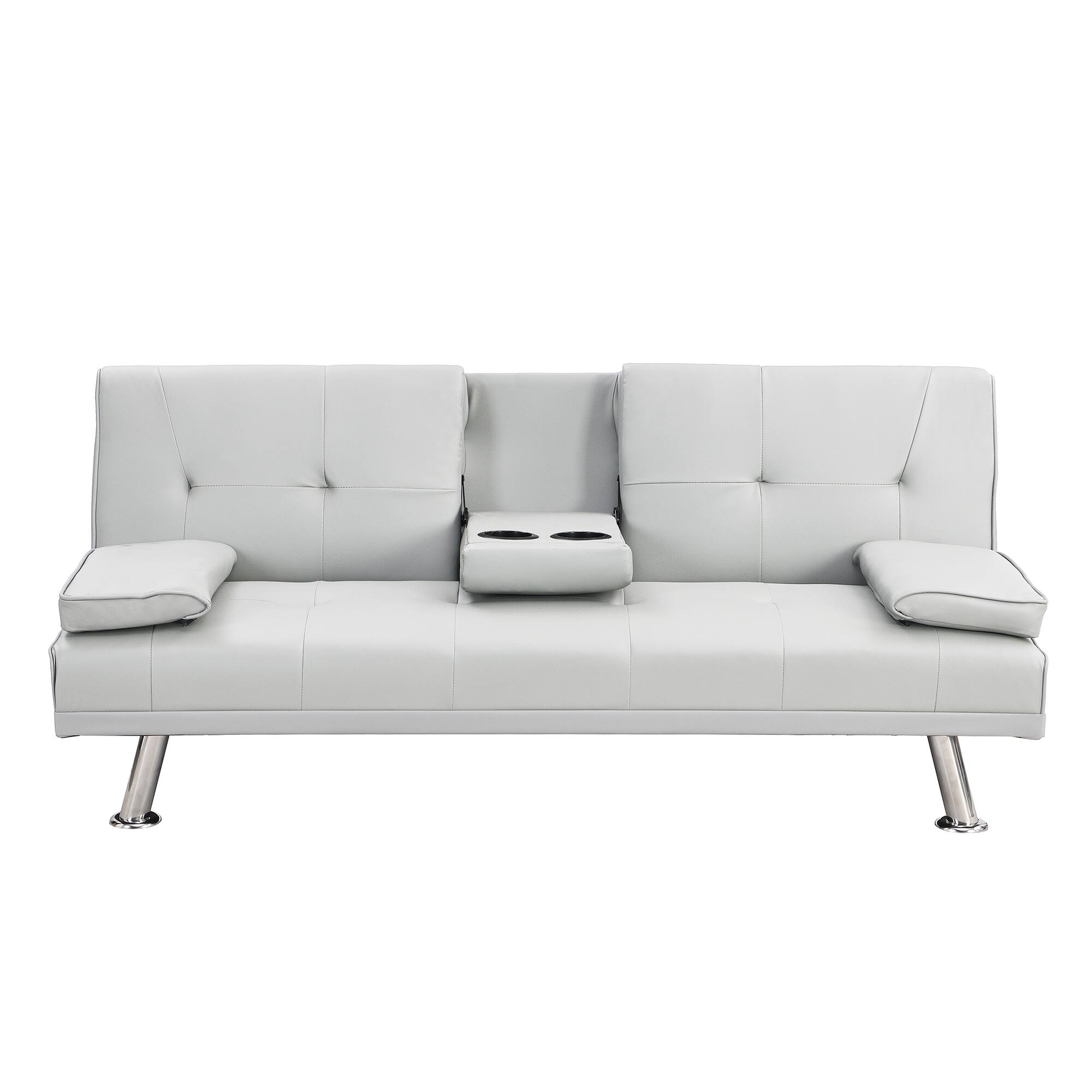Alt View 5. Tiramisubest - Modern Sofa Bed with Armrest Two Holders, PVC Upholstery, Wood Frame, Stainless Steel Legs, White - White.