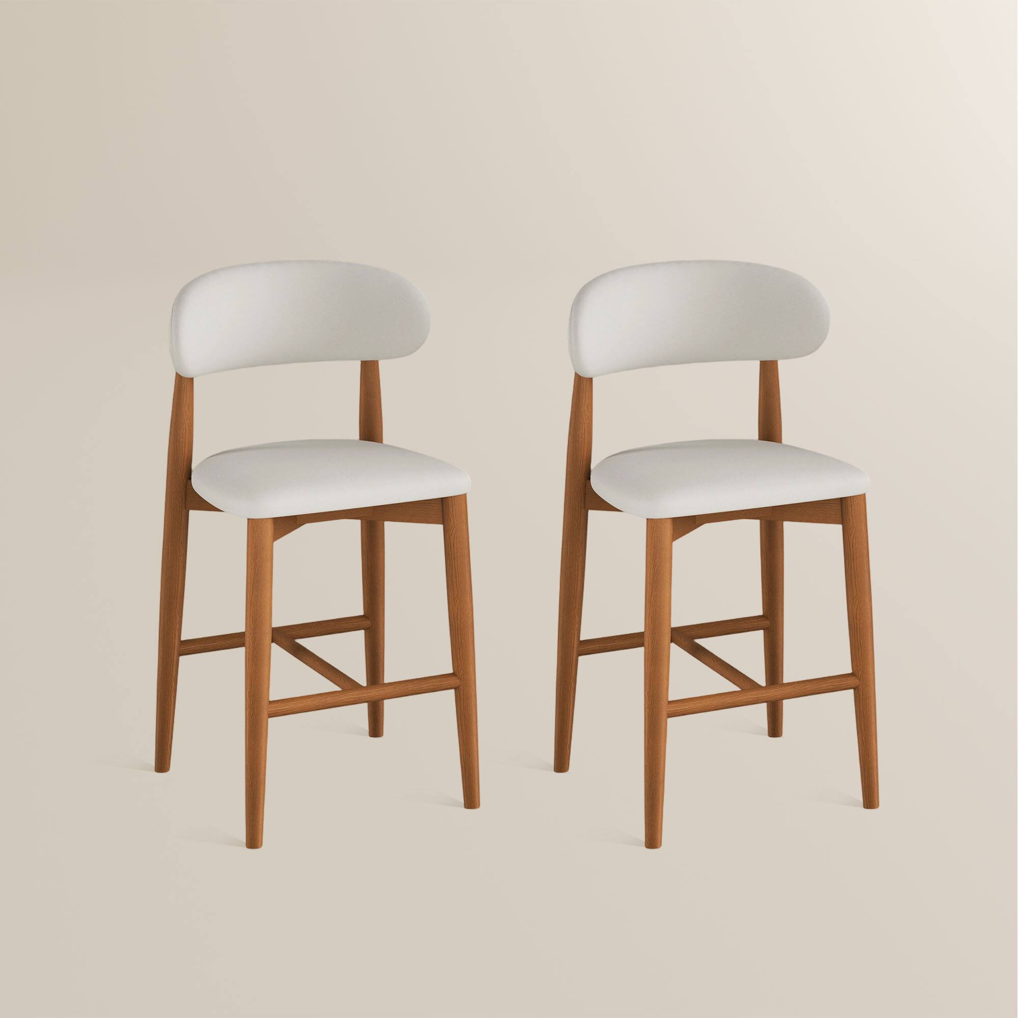 Alt View 7. POVISON - 24" Modern Upholstered Counter Height Bar Stools Set of 2, Counter Stools for Breakfast Nook, Beige & Golden - Beige & Light Walnut PU Leather.