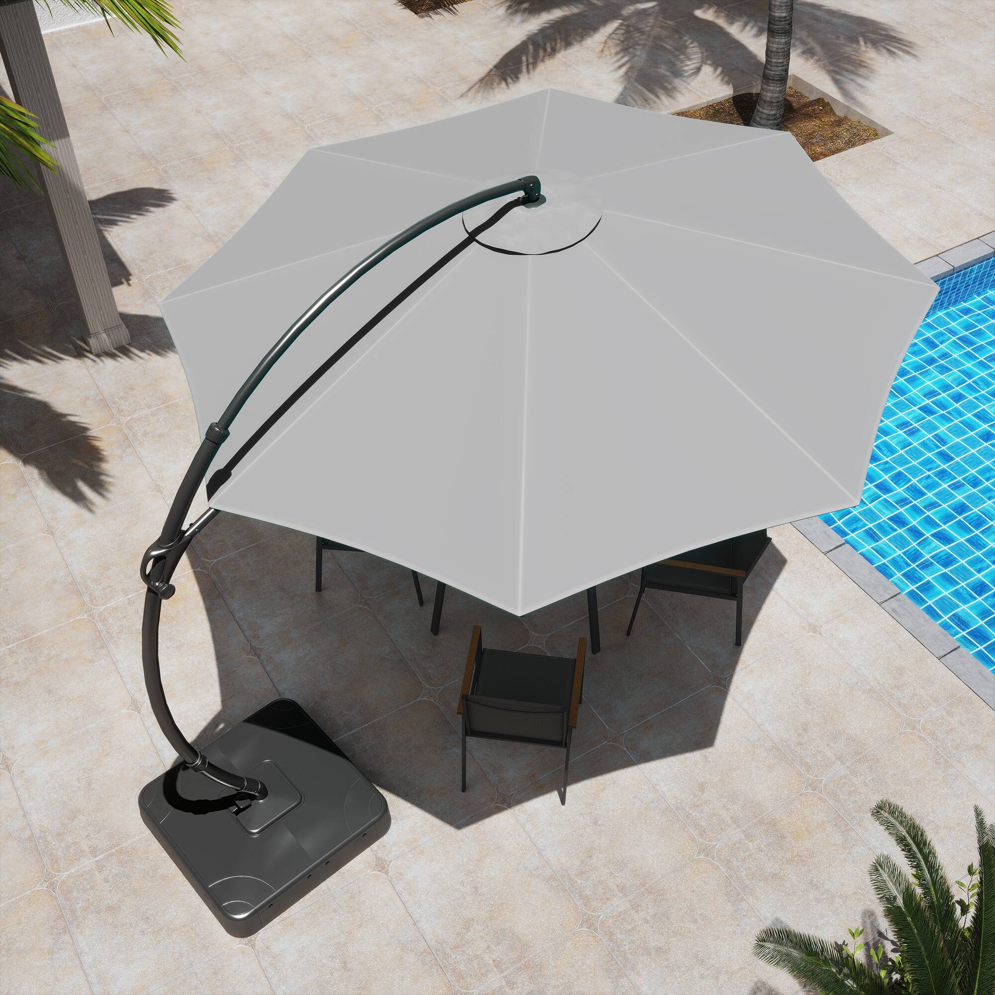 Left. Yardgrace - 12 ft. Heavy Duty Cantilever Patio Umbrella with Base and 360 Rotation for Outdoor Backyard and Pool - Grey.
