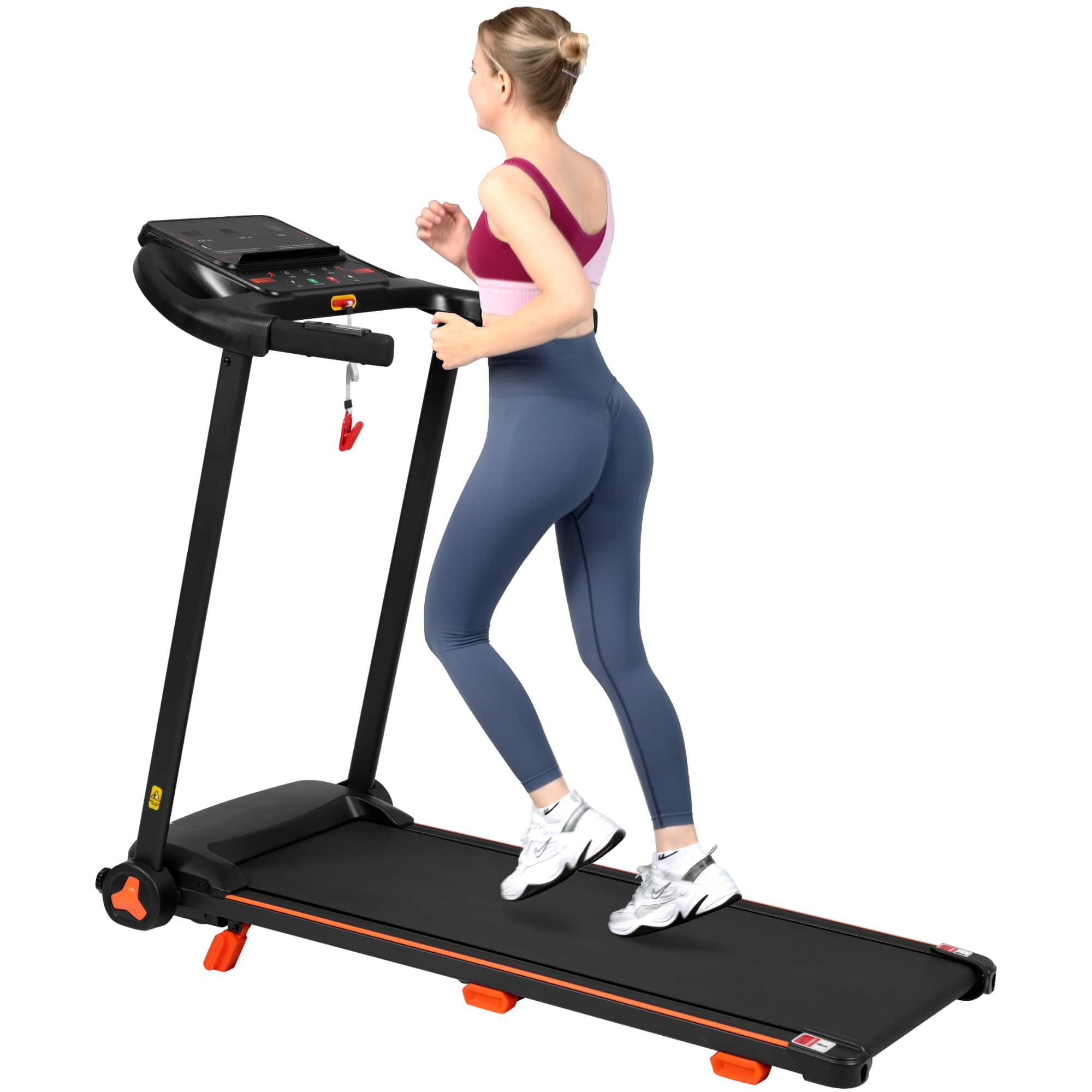 Akoasm - 2.5HP Quiet Folding Treadmill with Heart Rate Sensor, 300lbs Capacity, 7.5MPH, Bluetooth Speaker, 6 Shock-Absorbing - Black