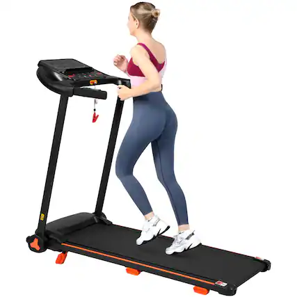 Front. Akoasm - 2.5HP Quiet Folding Treadmill with Heart Rate Sensor, 300lbs Capacity, 7.5MPH, Bluetooth Speaker, 6 Shock-Absorbing - Black.