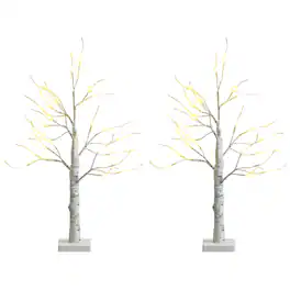 Costway - Set of 2 Pre-lit Twig Birch Tree Battery Powered 2FT for Christmas - White