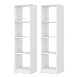 Costway - 2PCS 56" Tall Bookcase, Freestanding Bookshelf with 4 Open Cubes - White