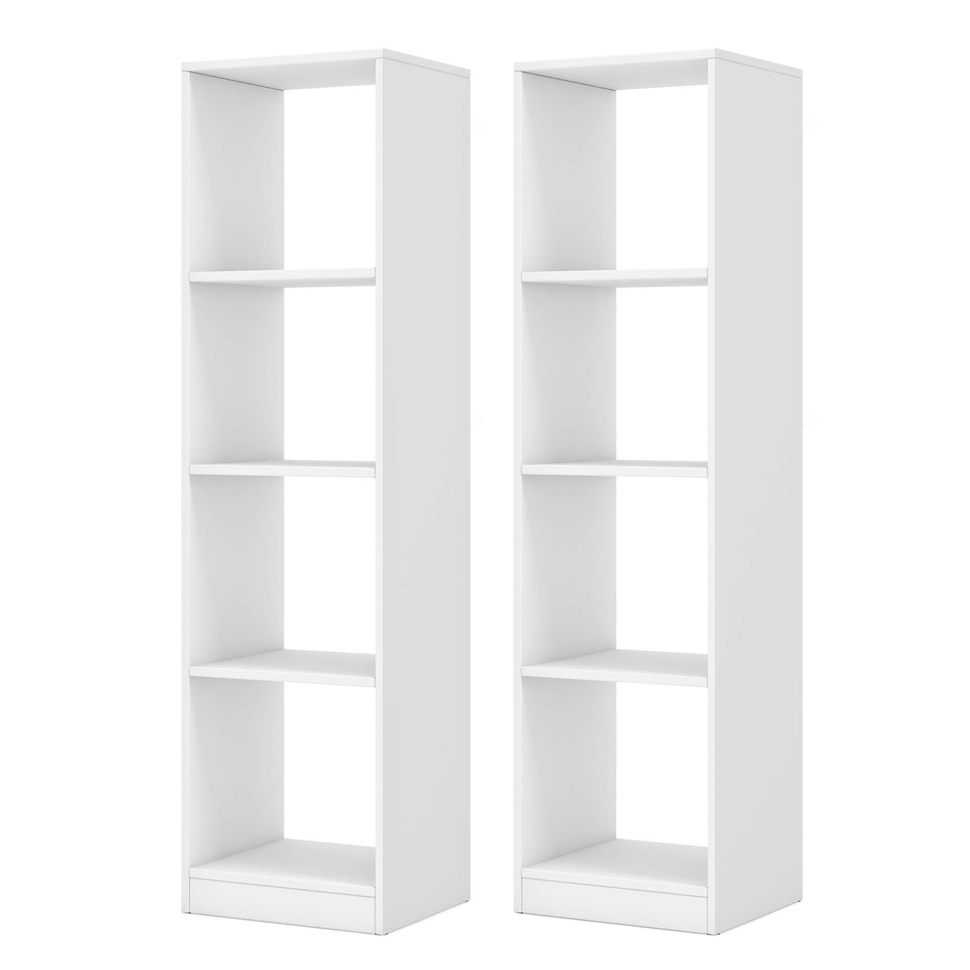 Costway - 2PCS 56" Tall Bookcase, Freestanding Bookshelf with 4 Open Cubes - White