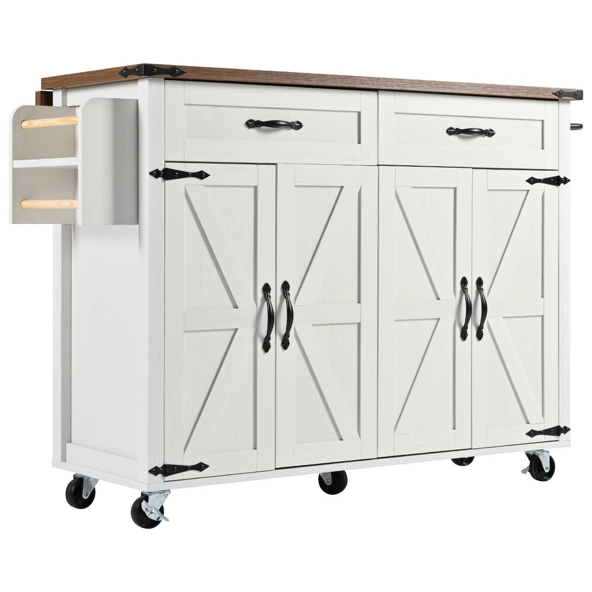 Alt View 8. Loheer - Loheer 53.5" Farmhouse Kitchen Island with Drop Leaf, Rolling Kitchen Cart with Power Outlet, White - White.
