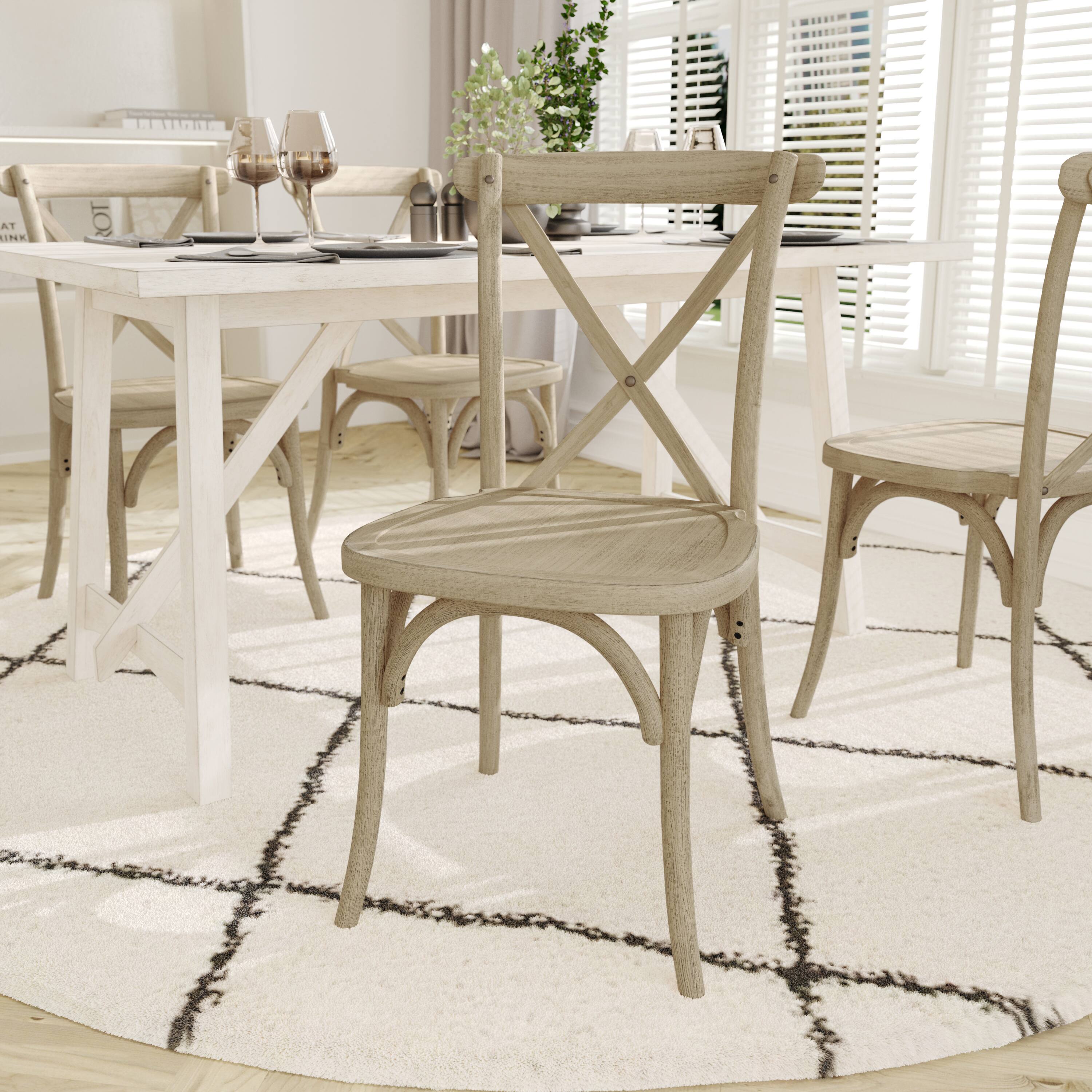Alt View 4. Emma + Oliver - Hensler Set of 2 Weather-Resistant Wood Look Stackable Resin Cross Back Chairs for Indoor/Outdoor Use - Light Oak.