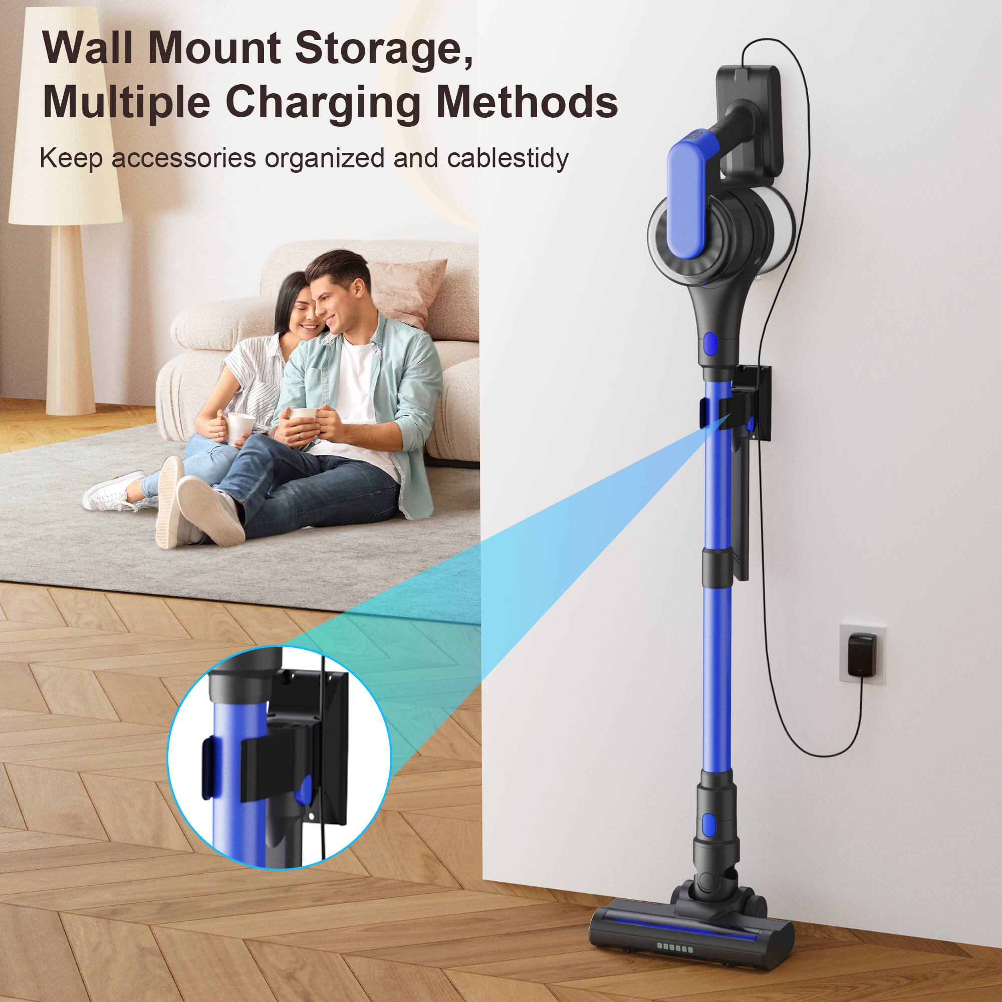 Wall Mount Storage, Multiple Charging Methods  
Keep accessories organized and cables tidy