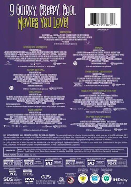 Back. Tim Burton 9-Film Collection   - DVD.