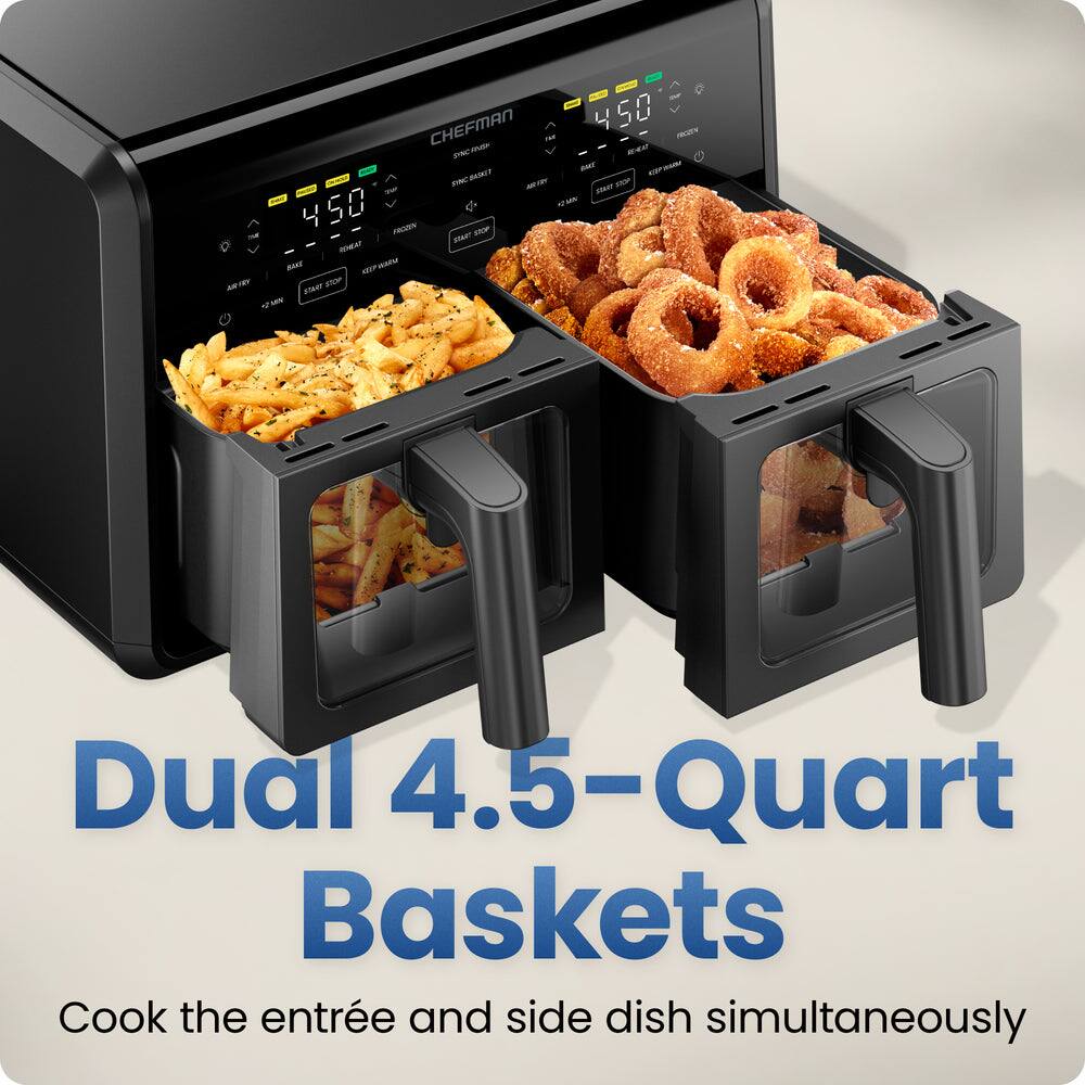 CHEFMAN - E SI MIIT - - 1 TRARN MP - - mAAP P IA ande per ME 4 ... -A - - - MT Dual 4.5-Quart Baskets Cook the entrée and side dish simultaneously