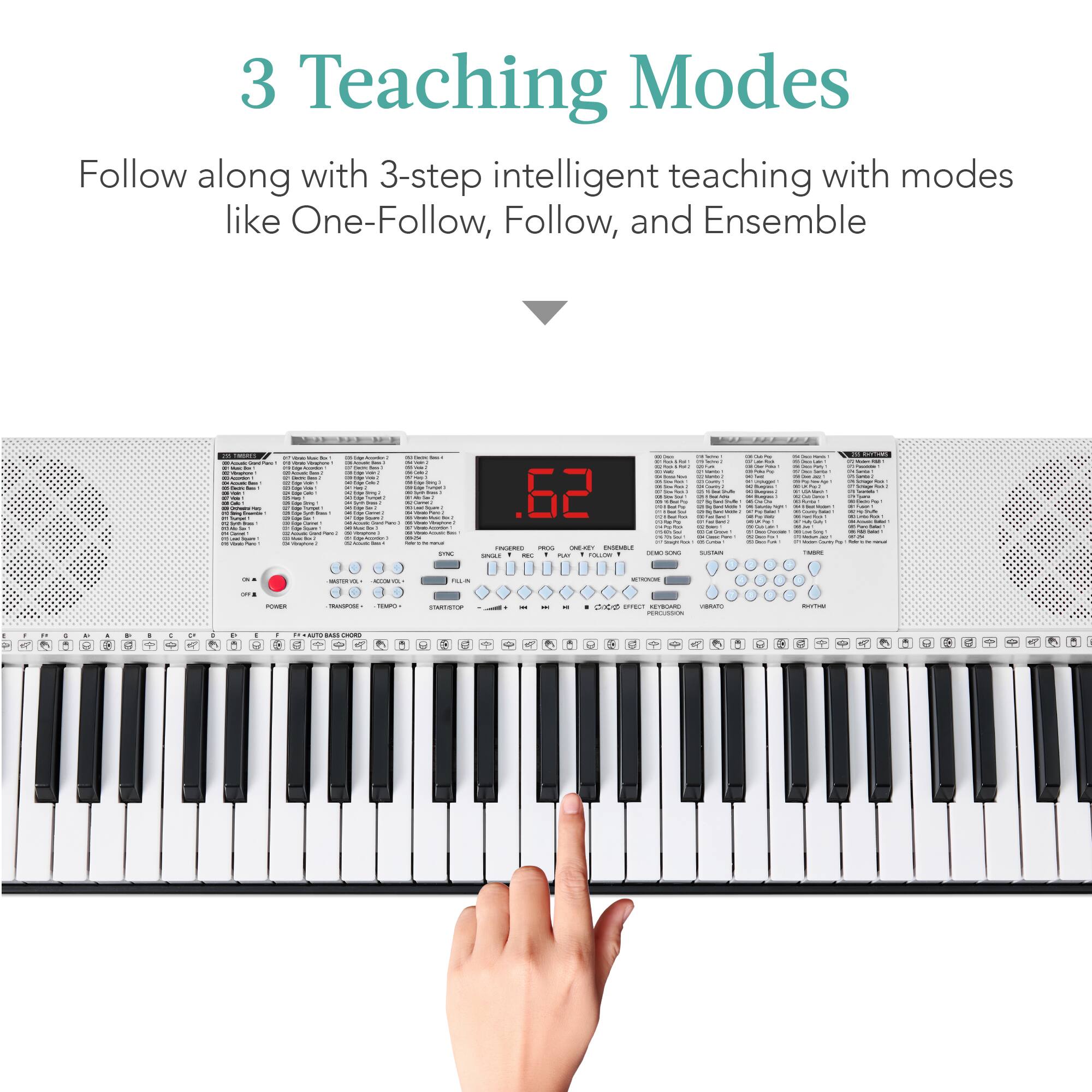 3 Teaching Modes

Follow along with 3-step intelligent teaching with modes like One-Follow, Follow, and Ensemble