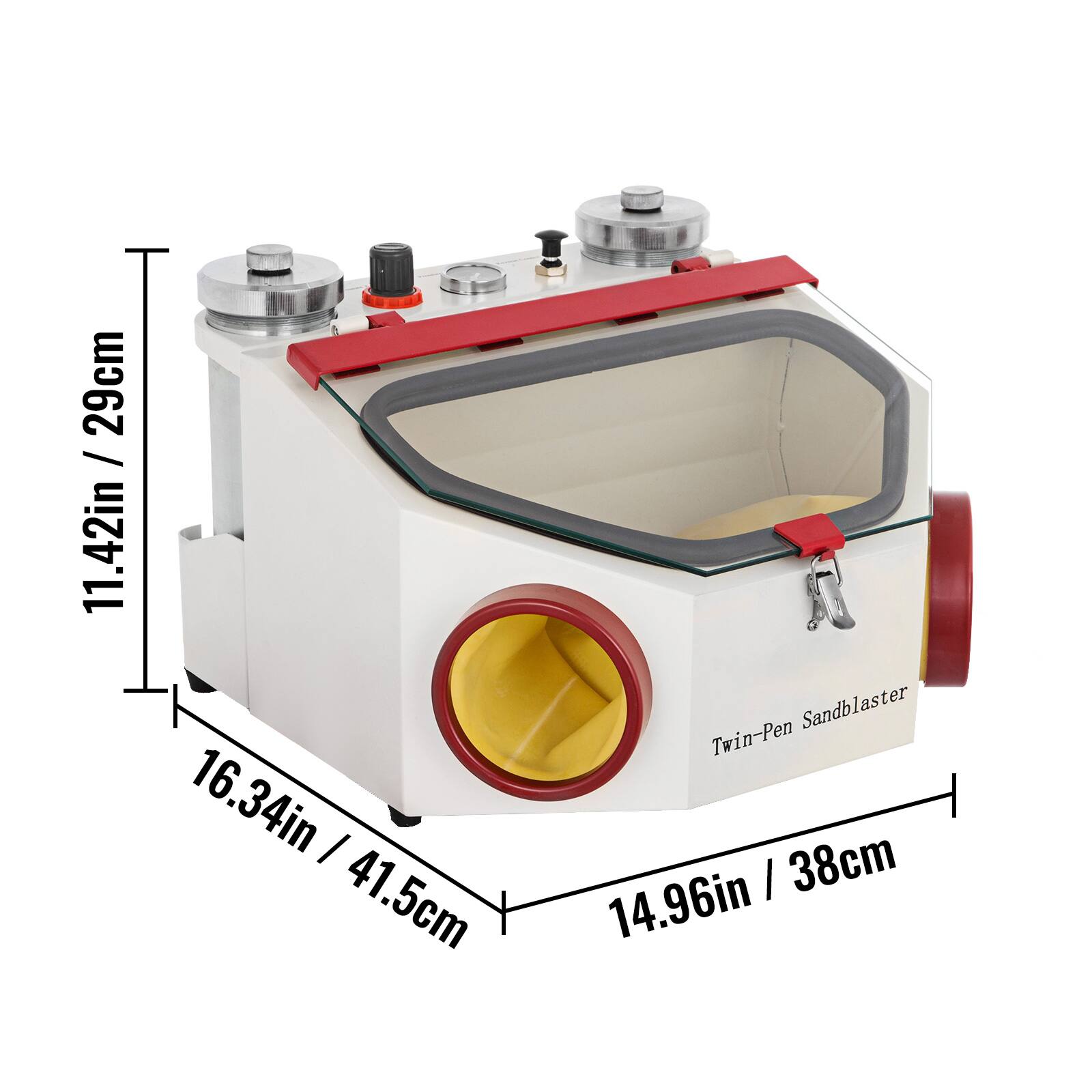 29cm / 11.42in  
16.34in / 41.5cm  
LA Twin-Pen Sandblaster | 38cm / 14.96in