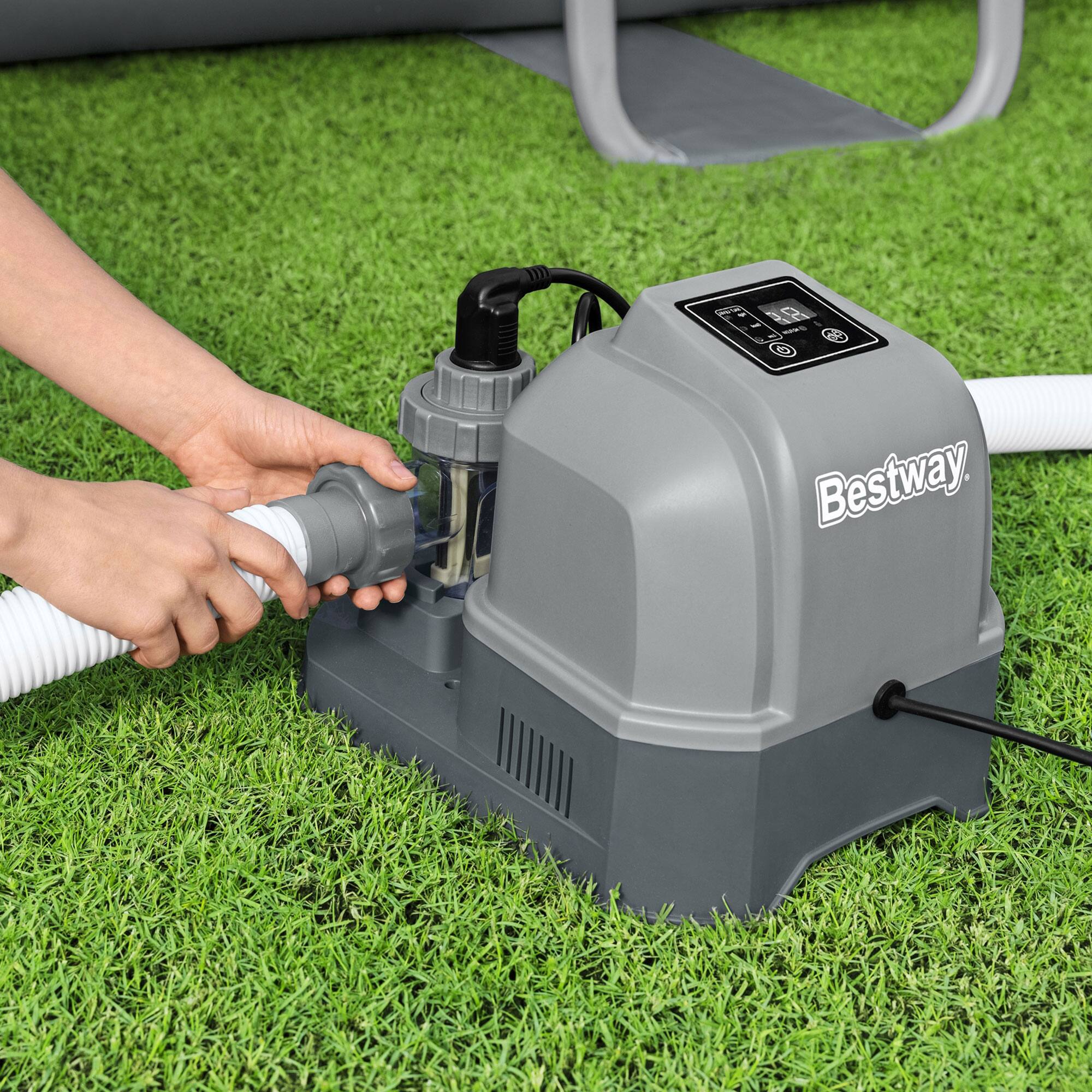 Alt View 4. Bestway - Bestway Flowclear Hydrogenic 6 G/H Digital Self Cleaning Saltwater Chlorinator - Gray.