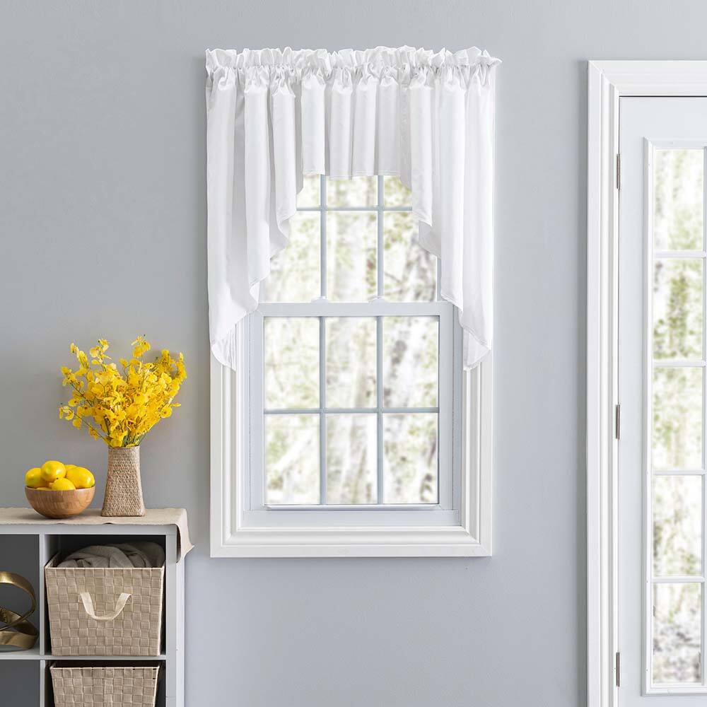 Angle. Ellis Curtain - Ellis Stacey 3" Rod Pocket High Quality Fabric Solid Color Window Lined Swag Set 126"x36" White - White.