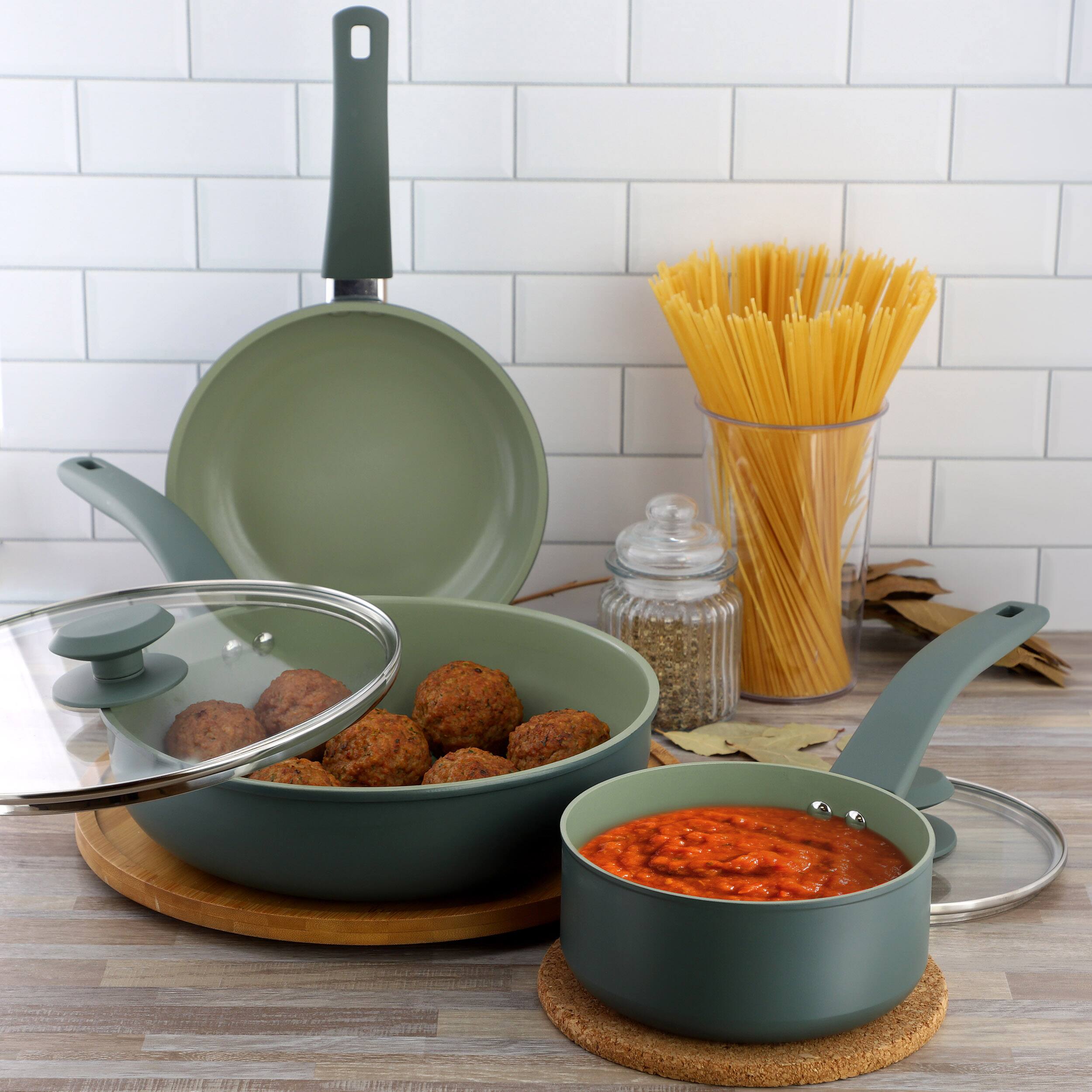 Alt View 7. Oster - Oster Sutterville Choice 10 Piece Ceramic Nonstick Cookware Set in Grey - Green.