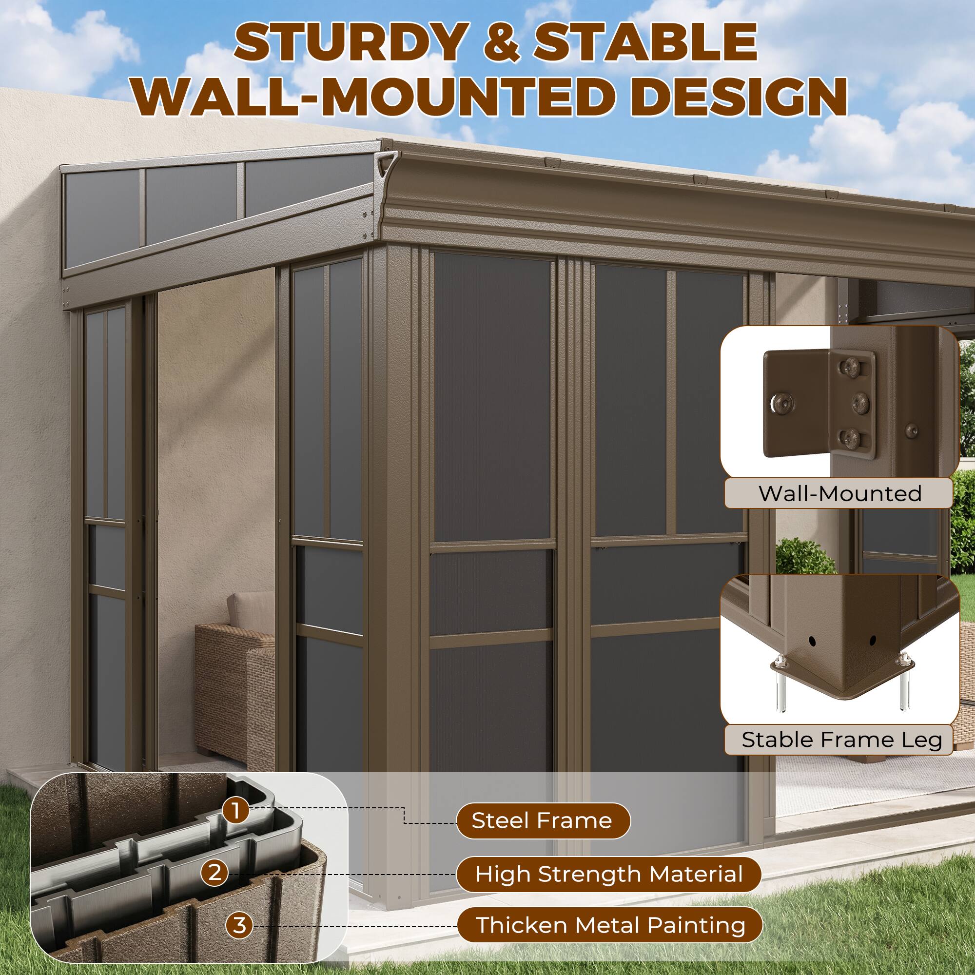 STURDY & STABLE WALL-MOUNTED DESIGN

1. Wall-Mounted
2. Stable Frame Leg
3. Steel Frame
4. High Strength Material
5. Thickened Metal Painting