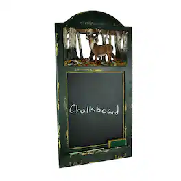 Rivers Edge - Rustic Wood Frame Country Deer Hanging Chalkboard with Hooks - Dark Green