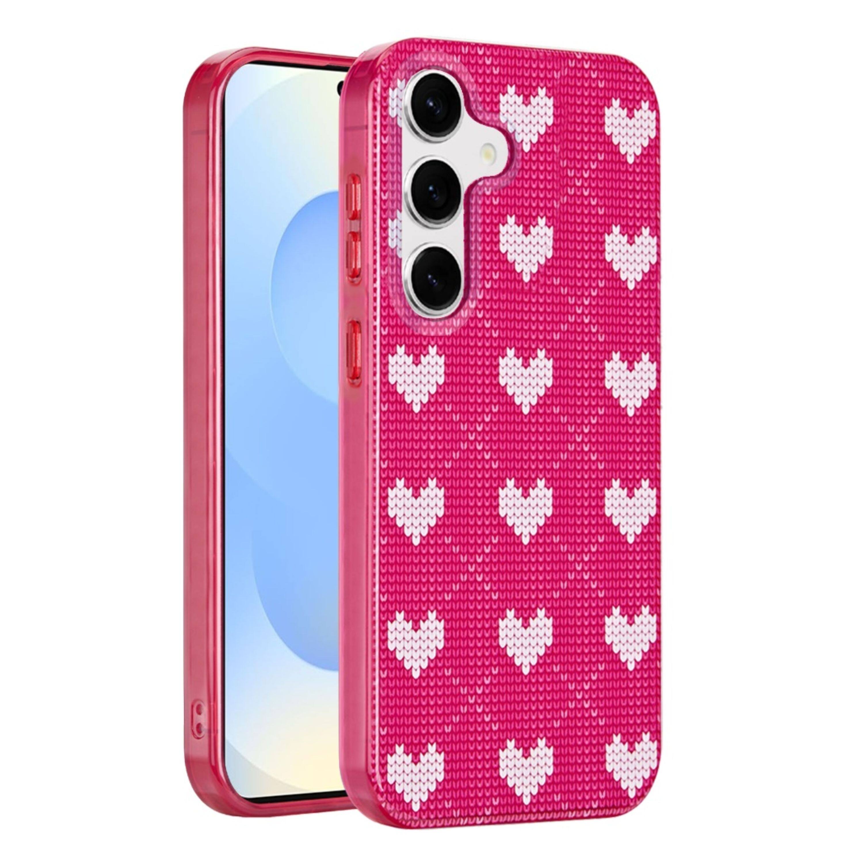 Front. Kitcheniva - Layer In Mold Design TPU Case With Tempered Glass For Samsung S25/S24 Hearts On Pink - Pink.