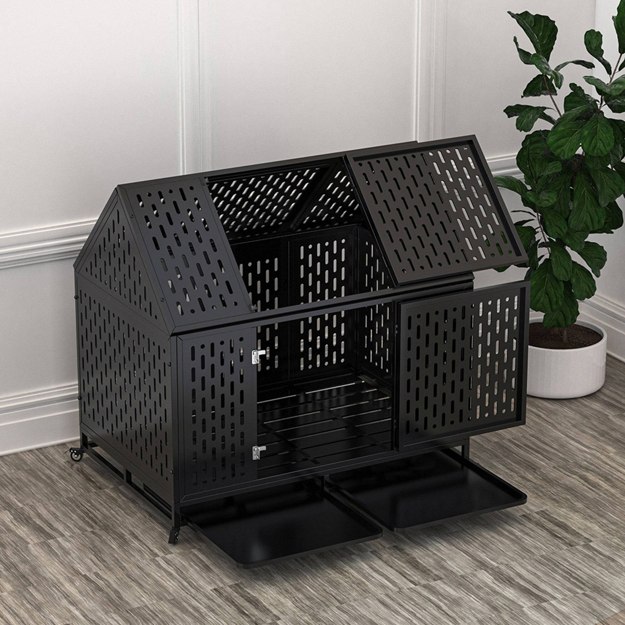 Angle. Pefilos - 45" Heavy Duty Metal Dog Crate with 4 Universal Wheels, Dog Kennel for Large Dog Cage.