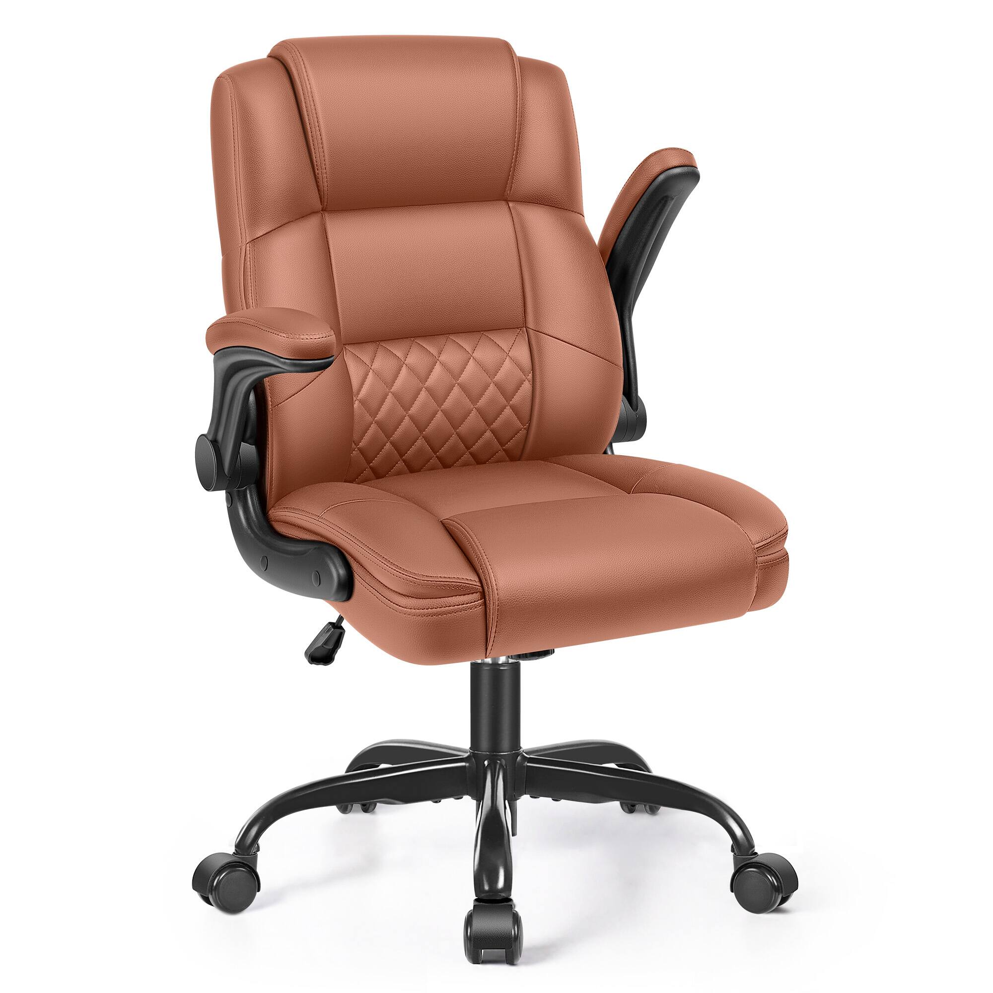 Angle. Brick Attic - Executive Leather Office Chair with Adjustable Flip-up Arms and Lumbar Support,Adjustable Hight Swivel Desk Chair - Brown.