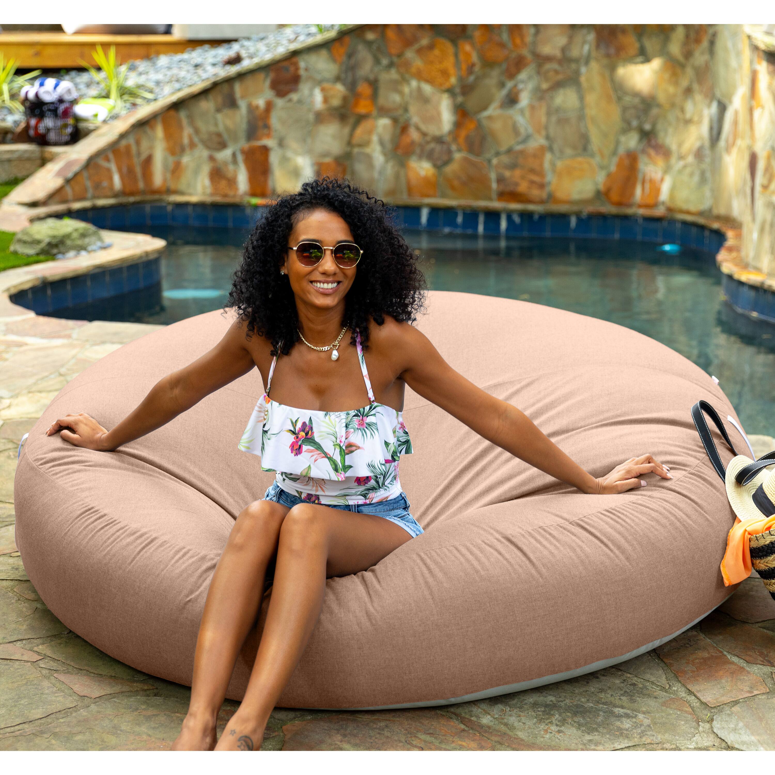 Back. Jaxx - Coza Cocoon Sun Bed - Giant Outdoor Round Lounge for Resort Style & Beachfront Relaxation - Sunbrella, Petal - Petal.