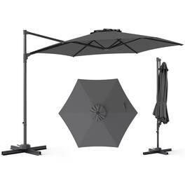 Costway - 10 FT Patio Cantilever Umbrella with 360° Rotation, Air Vent, Cross Base Included - Gray