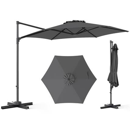 Front. Costway - Costway 10 FT Patio Cantilever Umbrella with 360° Rotation, Air Vent, Cross Base Included - Gray.