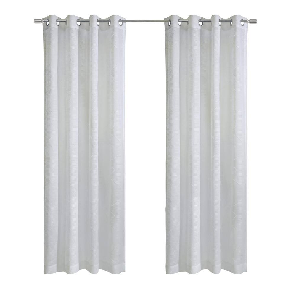 Front. Commonwealth Home Fashions - Habitat Diamante Sheer Grommet Exclusive Embroidered Diamond Pattern Curtain Panel 52" x 84" White - White.