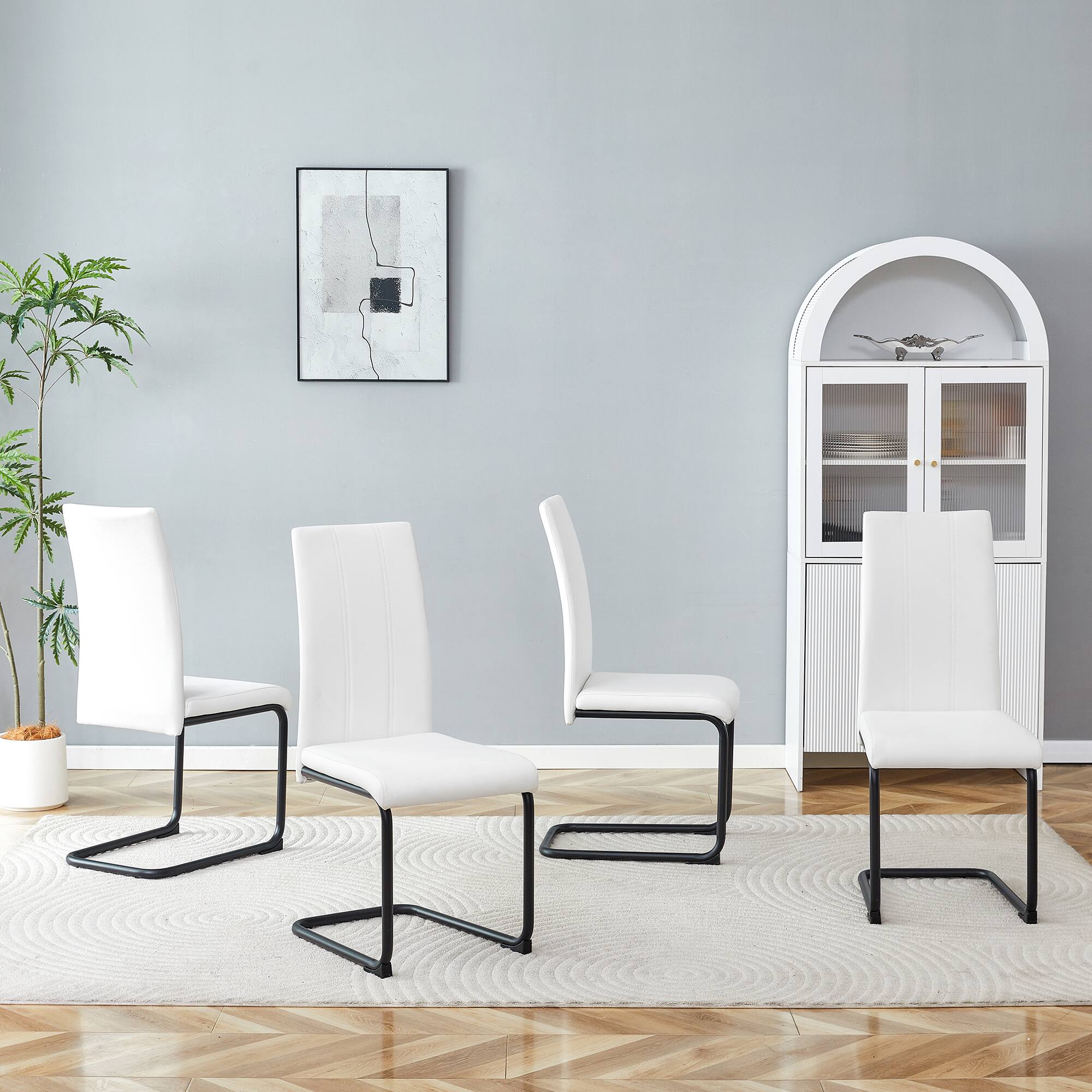 Left. Loheer - PU Upholstered Dining Chairs Set of 4 - High Back, Metal Legs - Black,White.