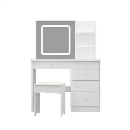 Front. Famapy - LED Vanity Set with Crystal Knobs & Adjustable Storage: Bedroom Beauty Essential - White.