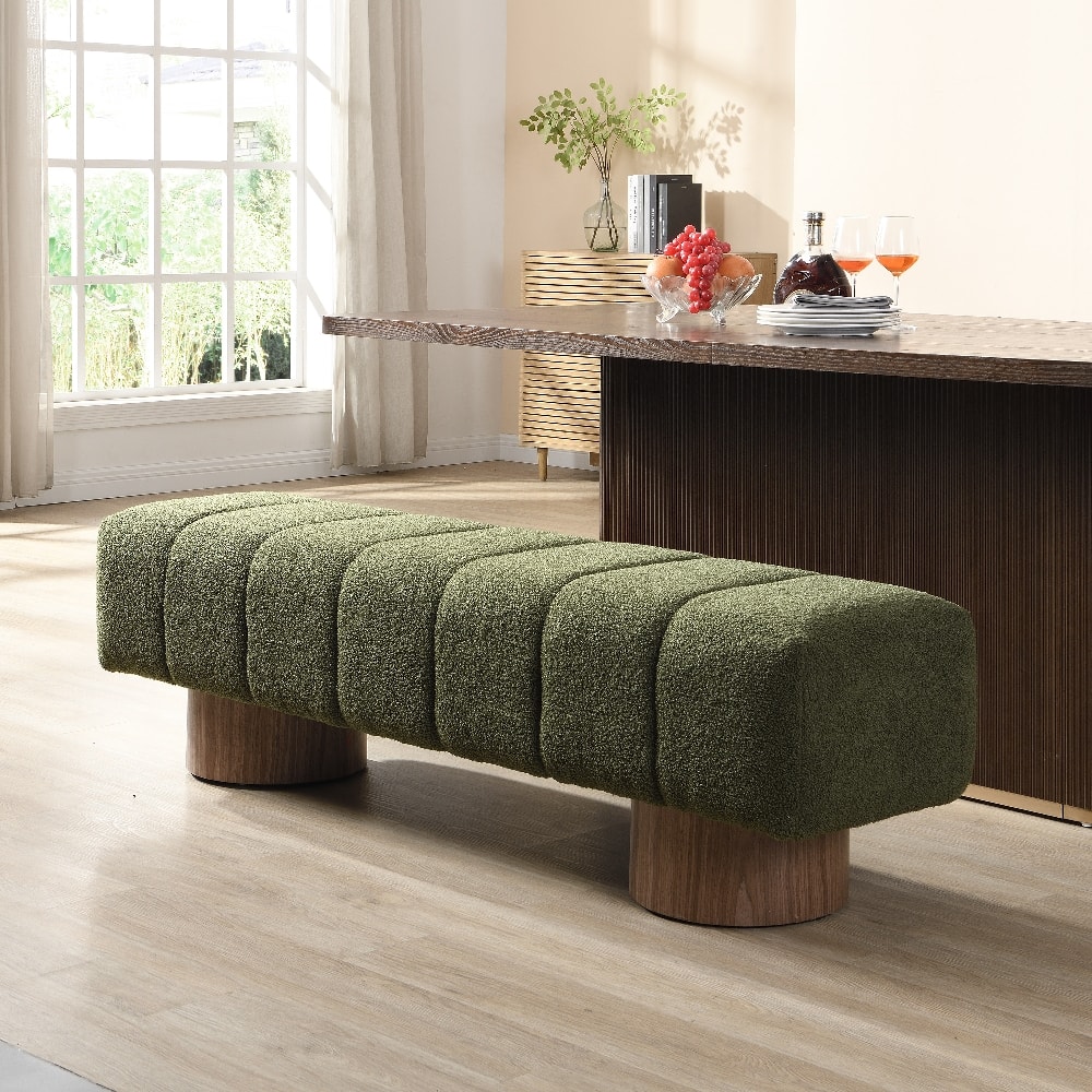 Ropilly - Boucle Dining Bench, No Assembly Upholstered Entryway Bench, 64 Inch End of Bed Ottoman Bench, 300 LBS - Green price history on PriceWatchPro