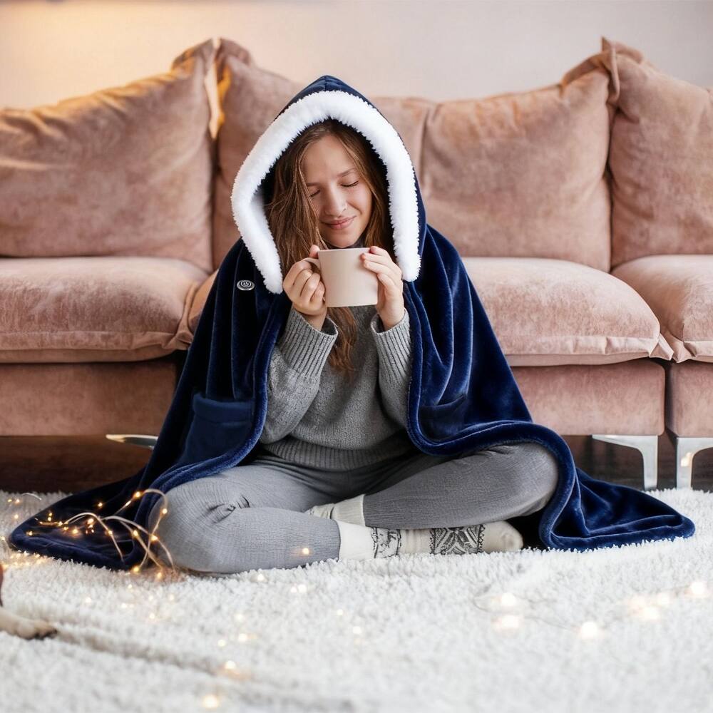 Angle. Loheer - Loheer wearable heated blanket with eight warming zones 59x31in - Blue.