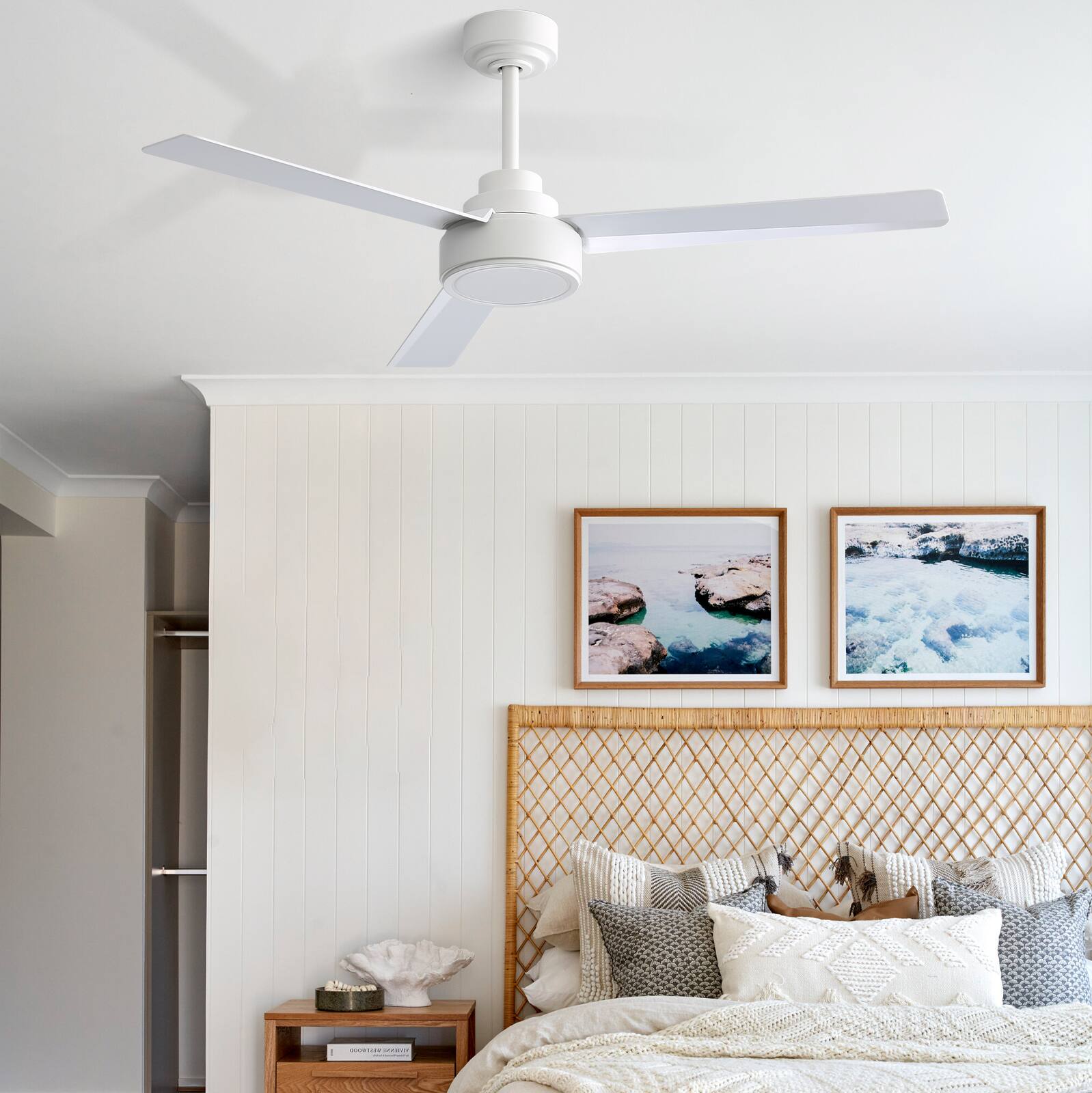 Alt View 5. Sofucor - Modern Ceiling Fans without Lights 52 Inch Ceiling Fan with Remote for Patios Bedroom DC Motor Reversible 3 Blades Timer - White.