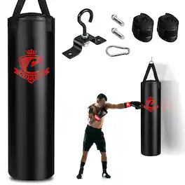 Costway - 63 lbs Filled Punching Hanging Bag Set Kick Boxing MMA training w/ Gloves Adults - Black,Red
