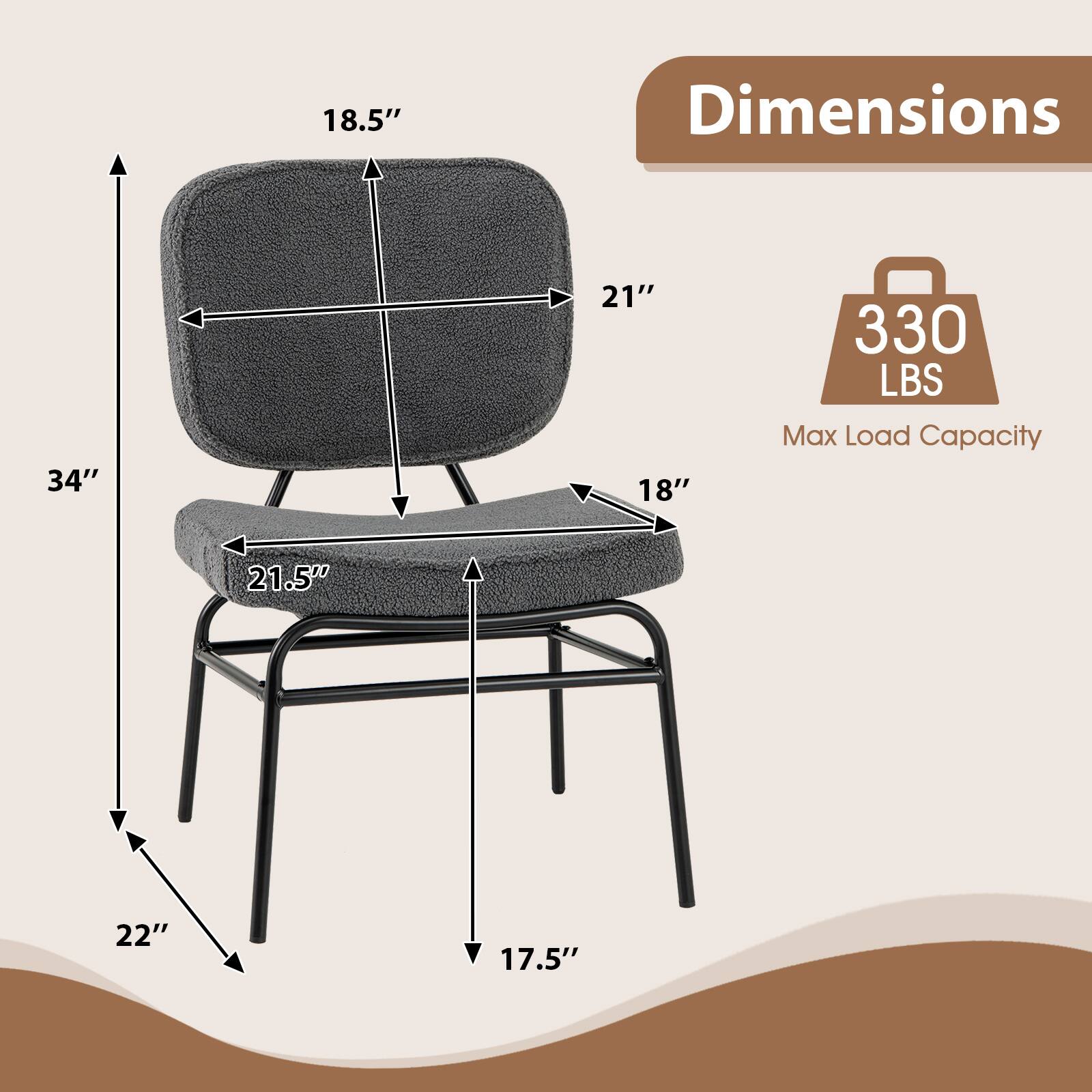 The text on the image reads "Dimensions 34" 21" 18" 330 LBS Max Load Capacity."