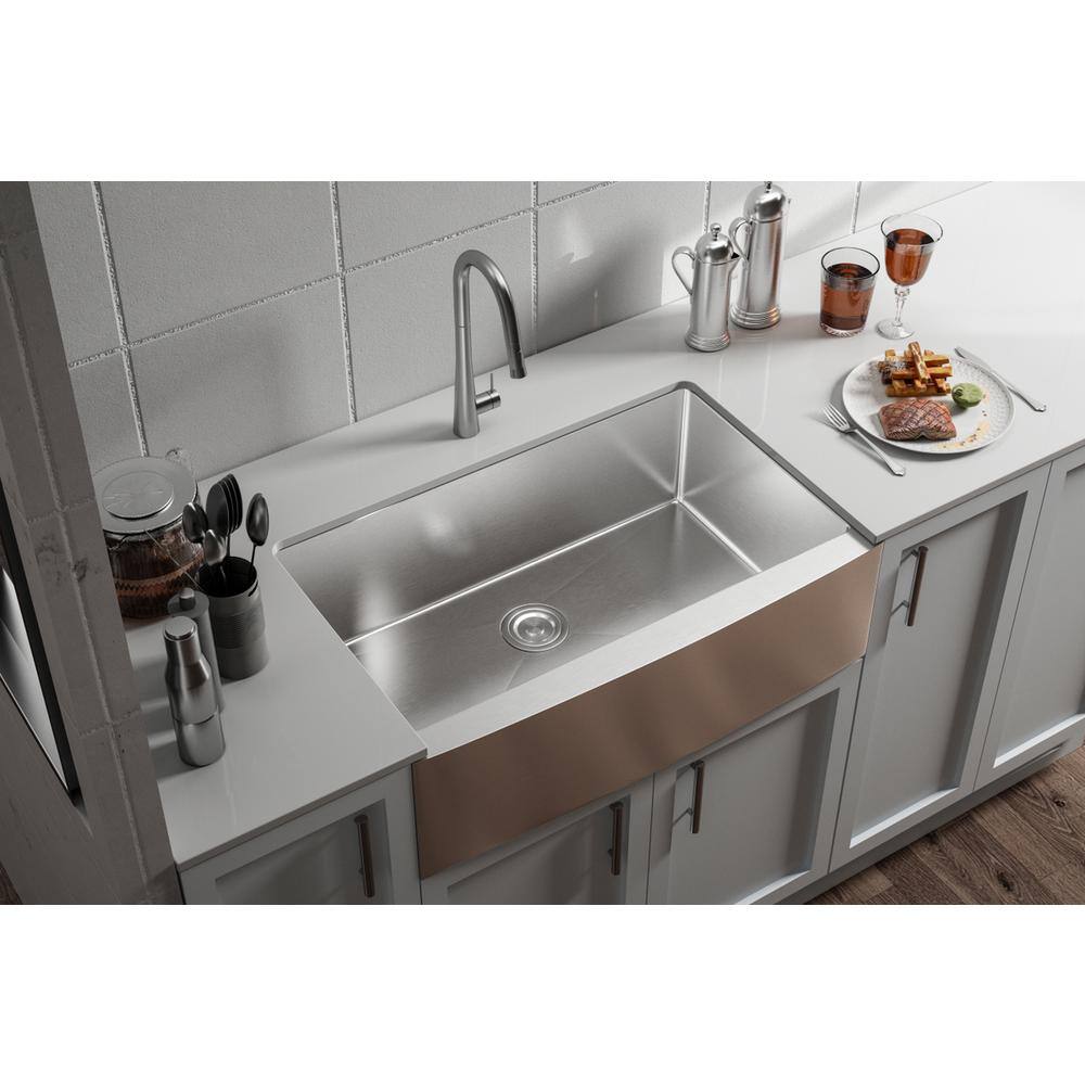 Alt View 6. Elegant Kitchen and Bath - Stainless Steel farmhouse kitchen sink L33'' x W21'' x H10" - Stainless Steel.