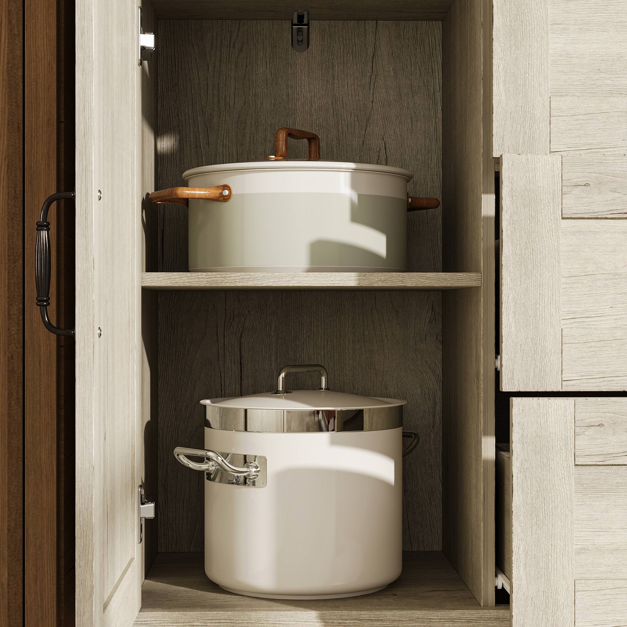 Alt View 4. Famapy - Multi-Functional Storage Cabinet with Glass Doors, Adjustable Shelves, Drawers – Versatile Home Organizer - Off-White.