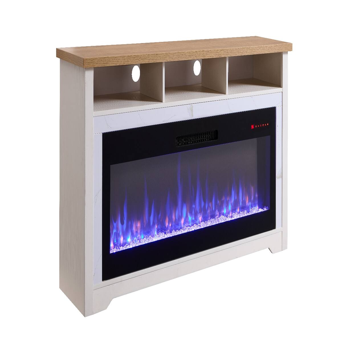 Alt View 3. Loheer - Loheer 70 inch fireplace tv stand with 60 inch smart electric fireplace, Cream White - Cream White.